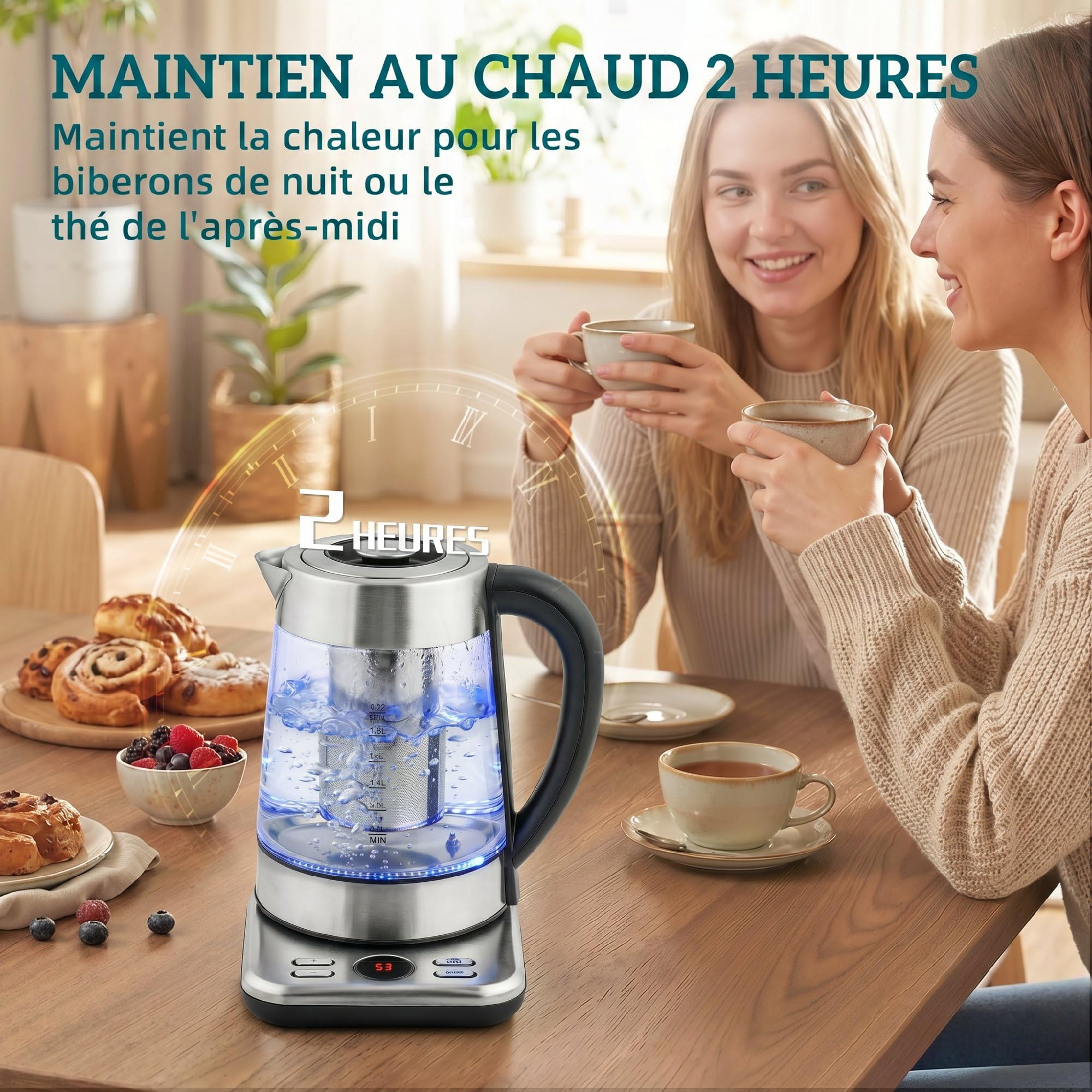 HOMCOM Bouilloire Électrique 1,7L Rapide 2200W Thermostat Strix Argent