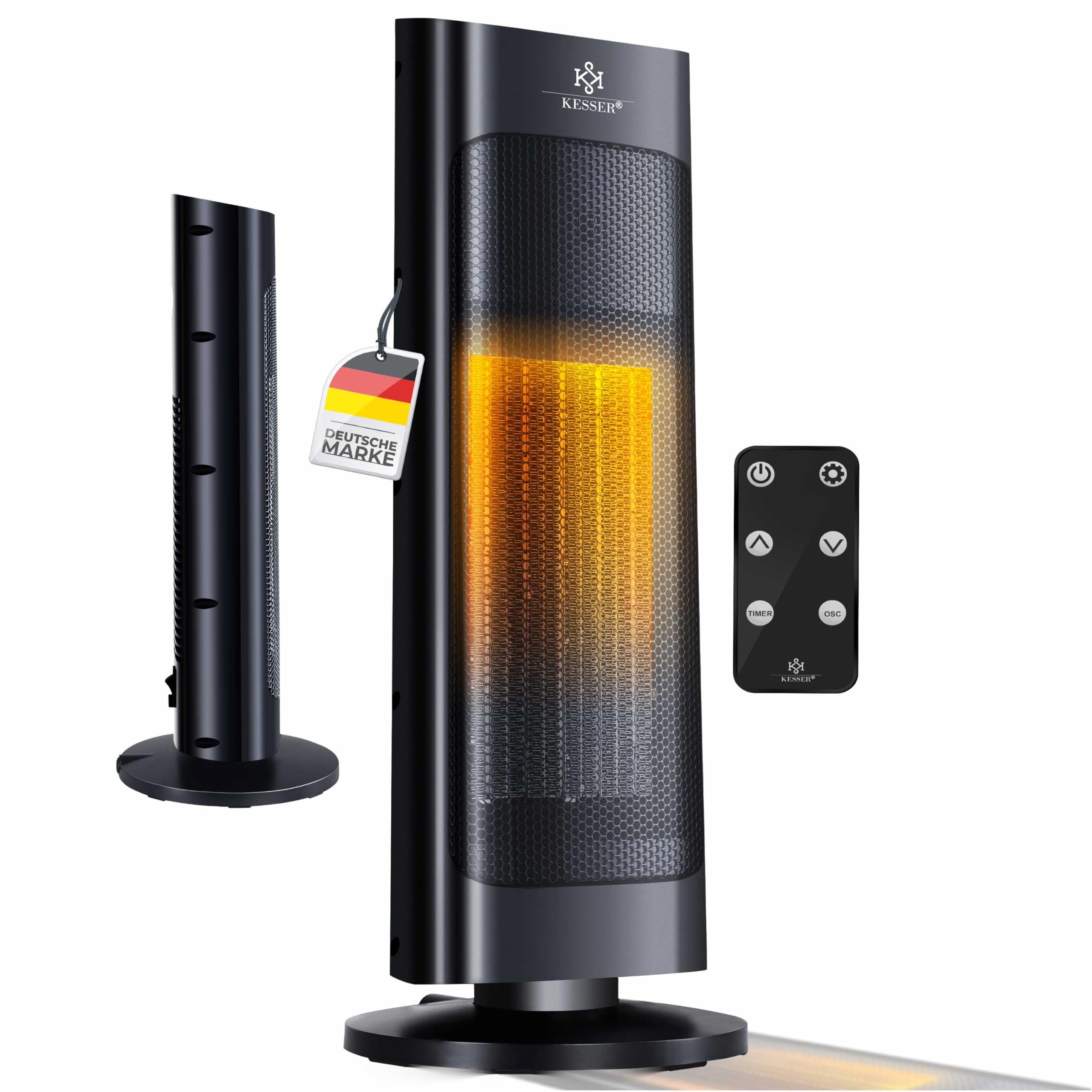 KESSER® Radiateur Soufflant avec Télécommande - Économe en Energie - Silencieux - 2000 W - En Céramique - 15-30 °C - Chauffage Rapide avec Fonction Oscillation de 80 ° - Minuterie 24 h (Noir)