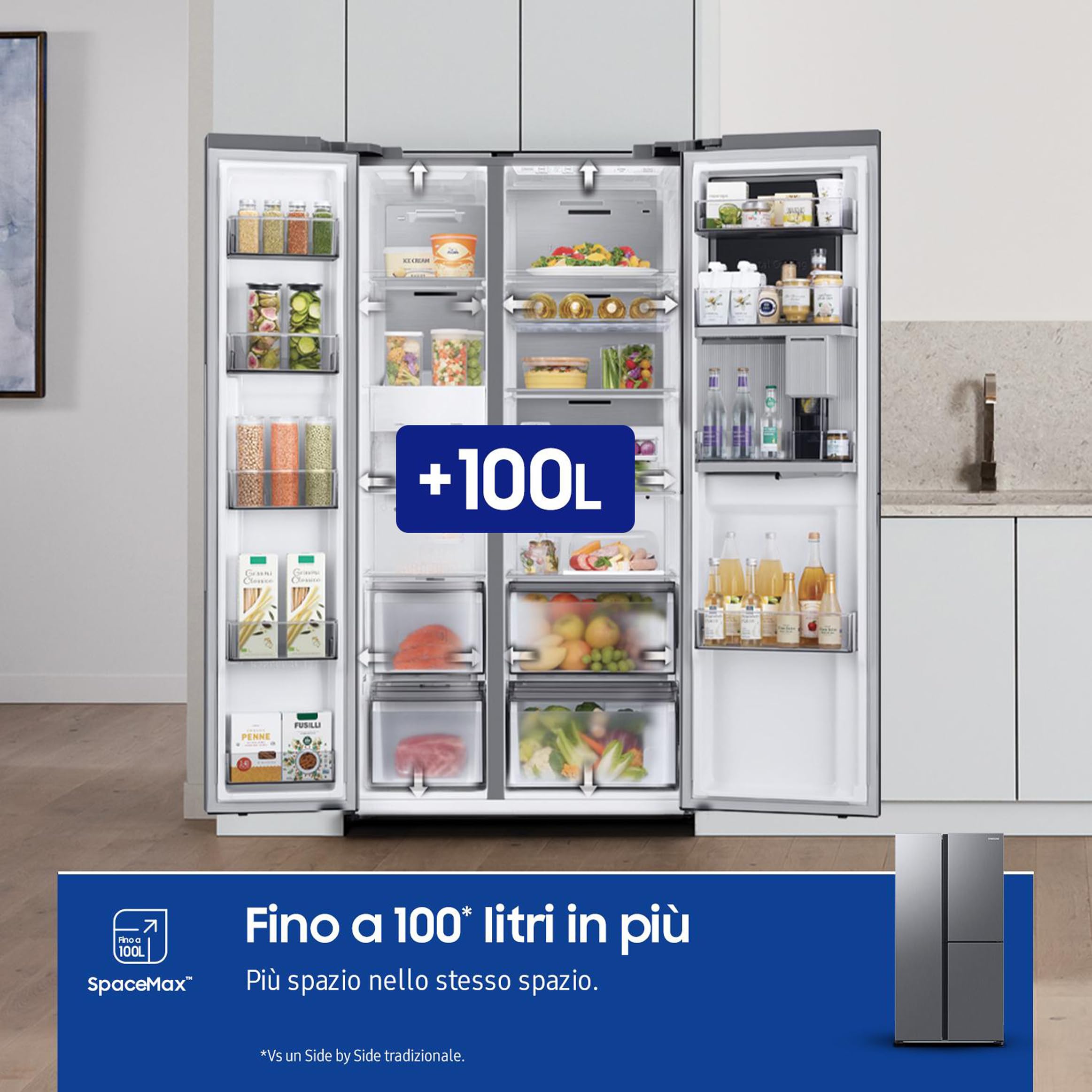 Samsung RH69CG895DS9EF Frigorifero Side by Side 645 L, 3 Porte, No Frost, Beverage Center, Dispenser Acqua e Ghiaccio, Digital Inverter, SpaceMax, Twin Cooling Plus, Wi-Fi SmartThings, Inox, Classe D