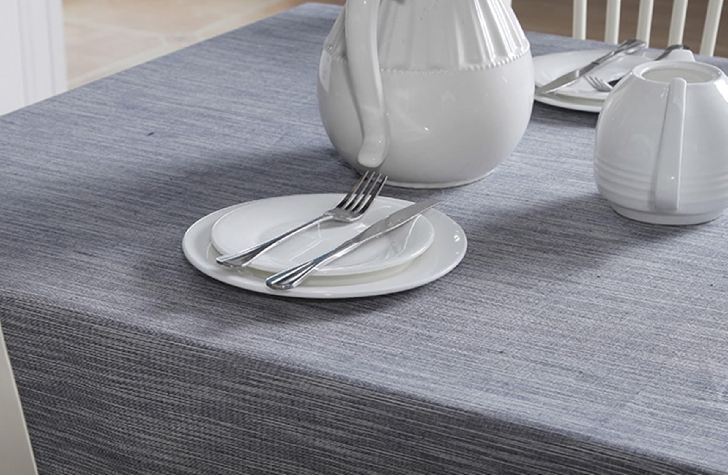 Nappe Anti Taches Rectangulaire Coton Lin, Nappe Cuisine Lavable Couleur Unie Simple Nappe pour Cuisine, Salle à Manger, Décoration de Table Bleu Marine, 90 x 150 CM