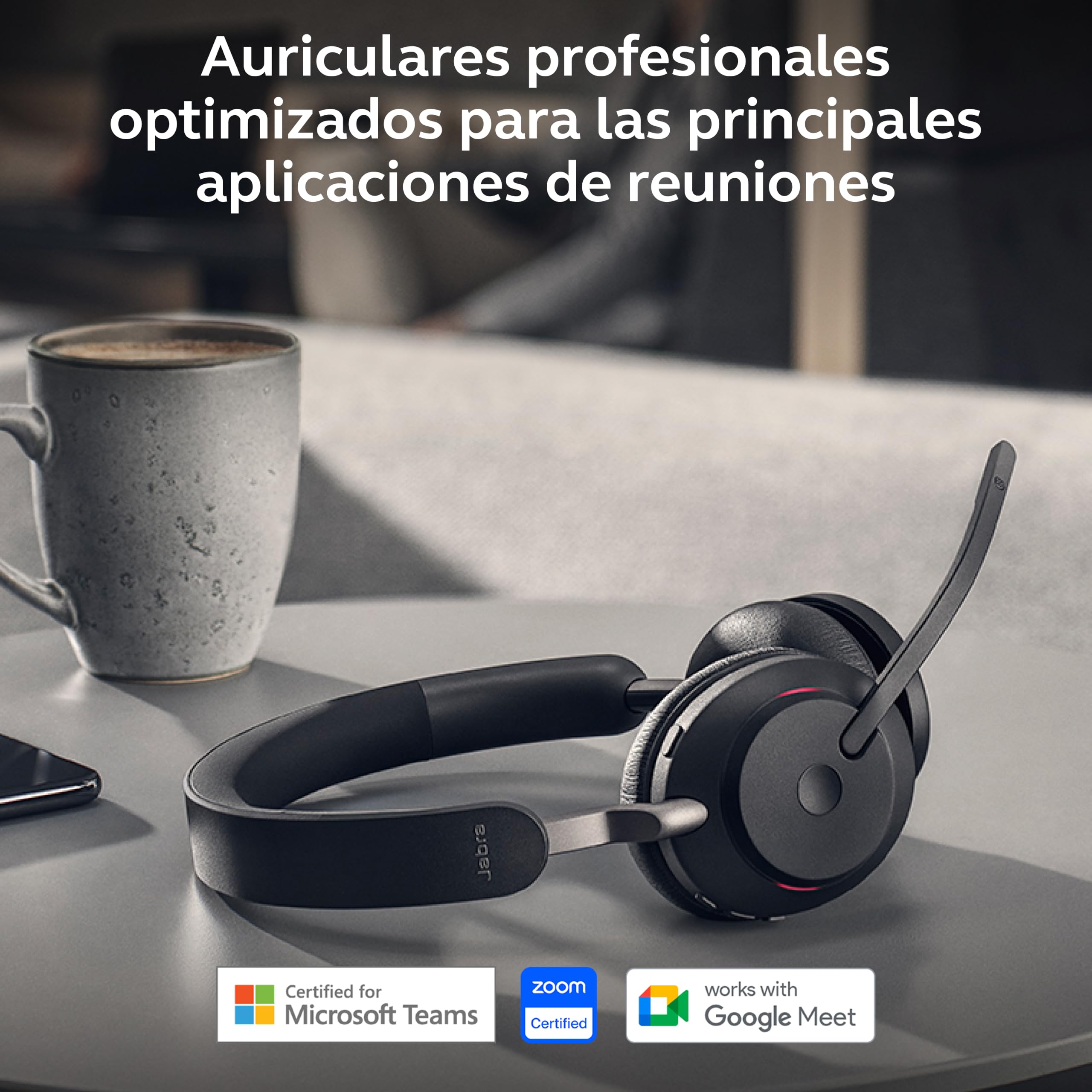 Jabra Evolve2 65 Auriculares Inalámbricos Estéreo PC con Cancelación de Ruido - Certificados para Microsoft Teams - Batería de Larga Duración - Adaptador Bluetooth USB-A - Negro