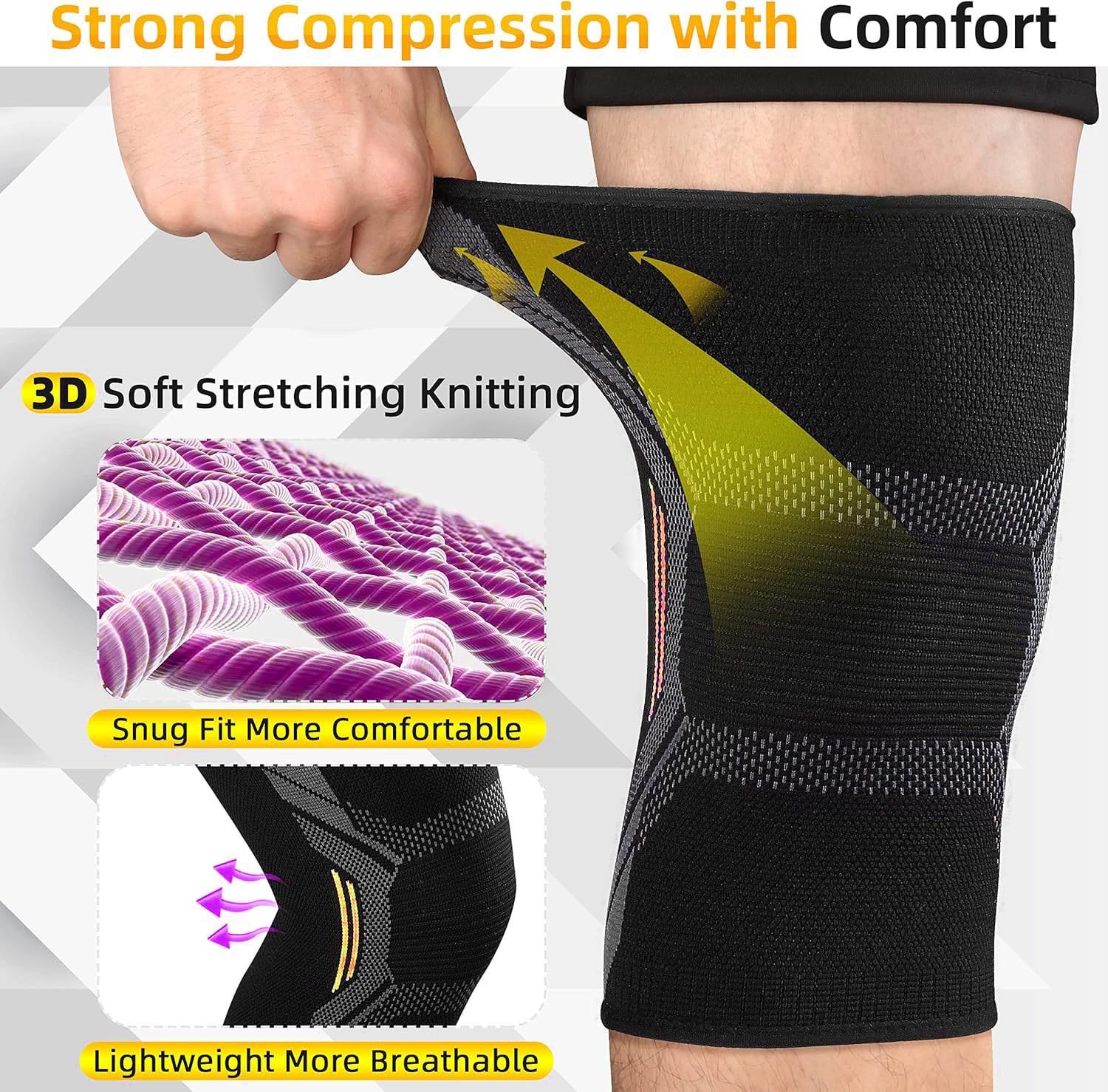 Knee Caps for Women for Pain Relief | Breathable Compression Knee Support for Walking, Running | Soft Stretch Knee Sleeve for Arthritis, Swelling & Recovery (Pair) (Orange, XL)