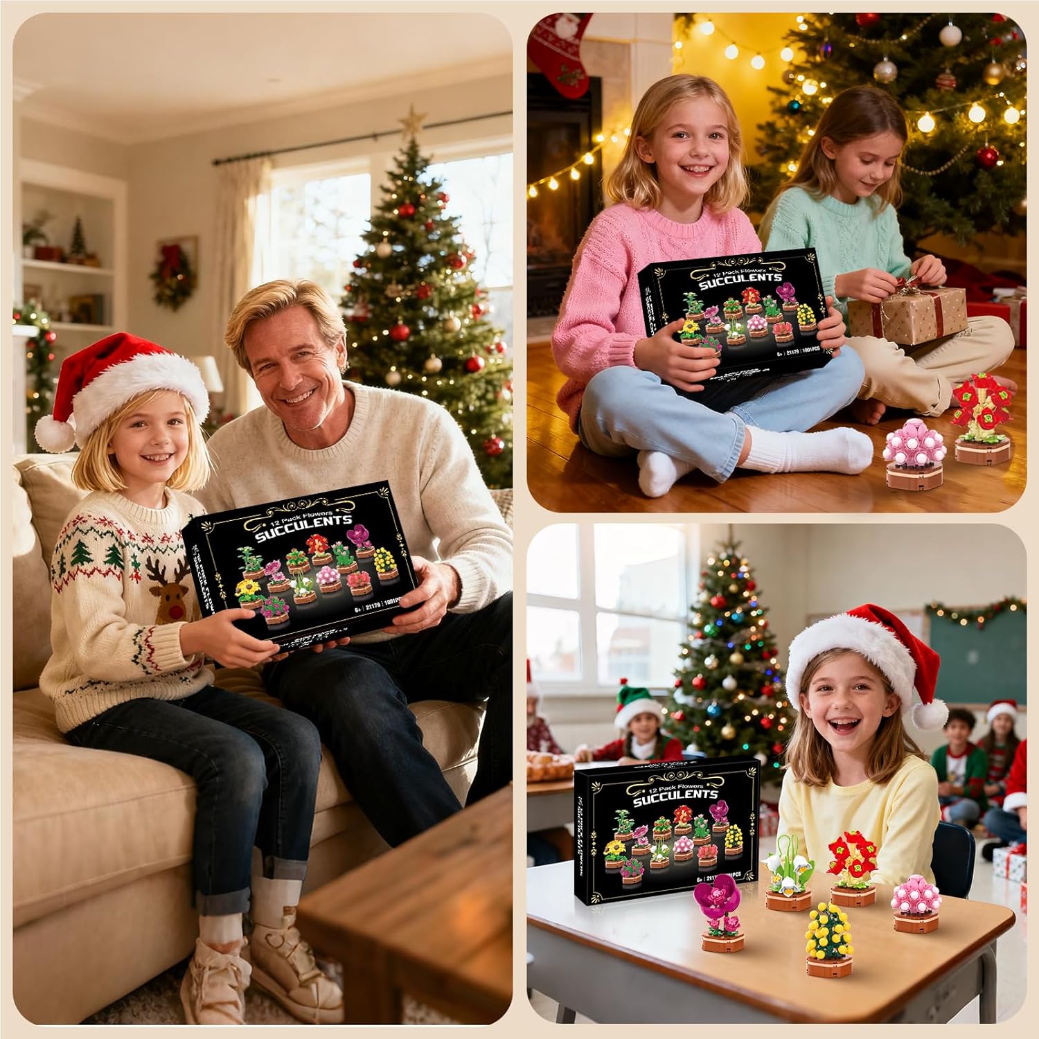 12 Pack Flowers Succulent Party Favors for Kids Building Set, 1001 Pcs Botanical Bonsai DIY Creative Mini Building Blocks for Kids, Artistic Floral Home Decor for Mother's Day