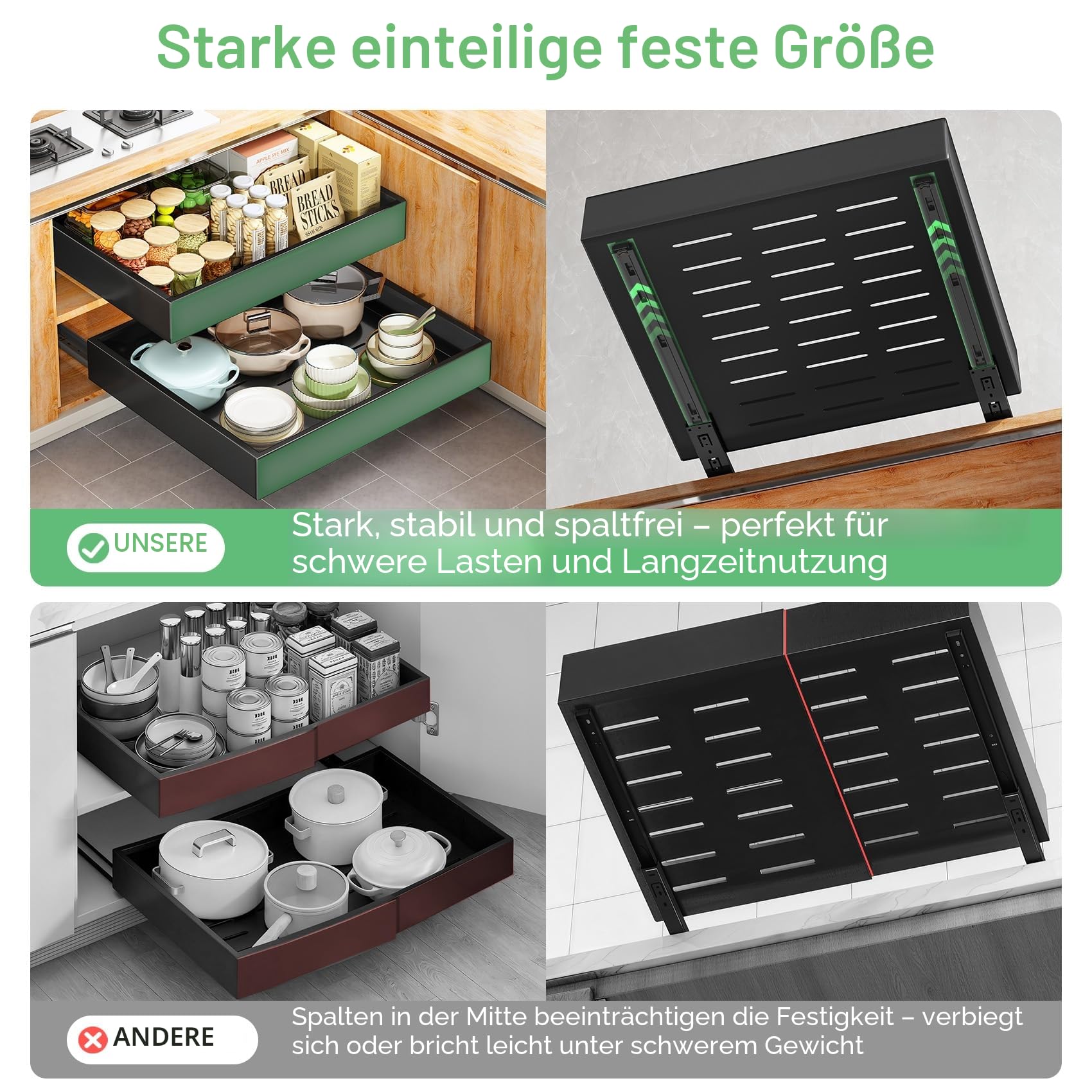 SAYZH Teleskopschublade, Ausziehbare Schubladen-Aufbewahrungsregale, (43Tiefe x 40Breite x 9Höhe cm) Ausziehbare Ausziehbare Schublade für Küchenschränke, Kein Bohren und Nageln Erforderlich