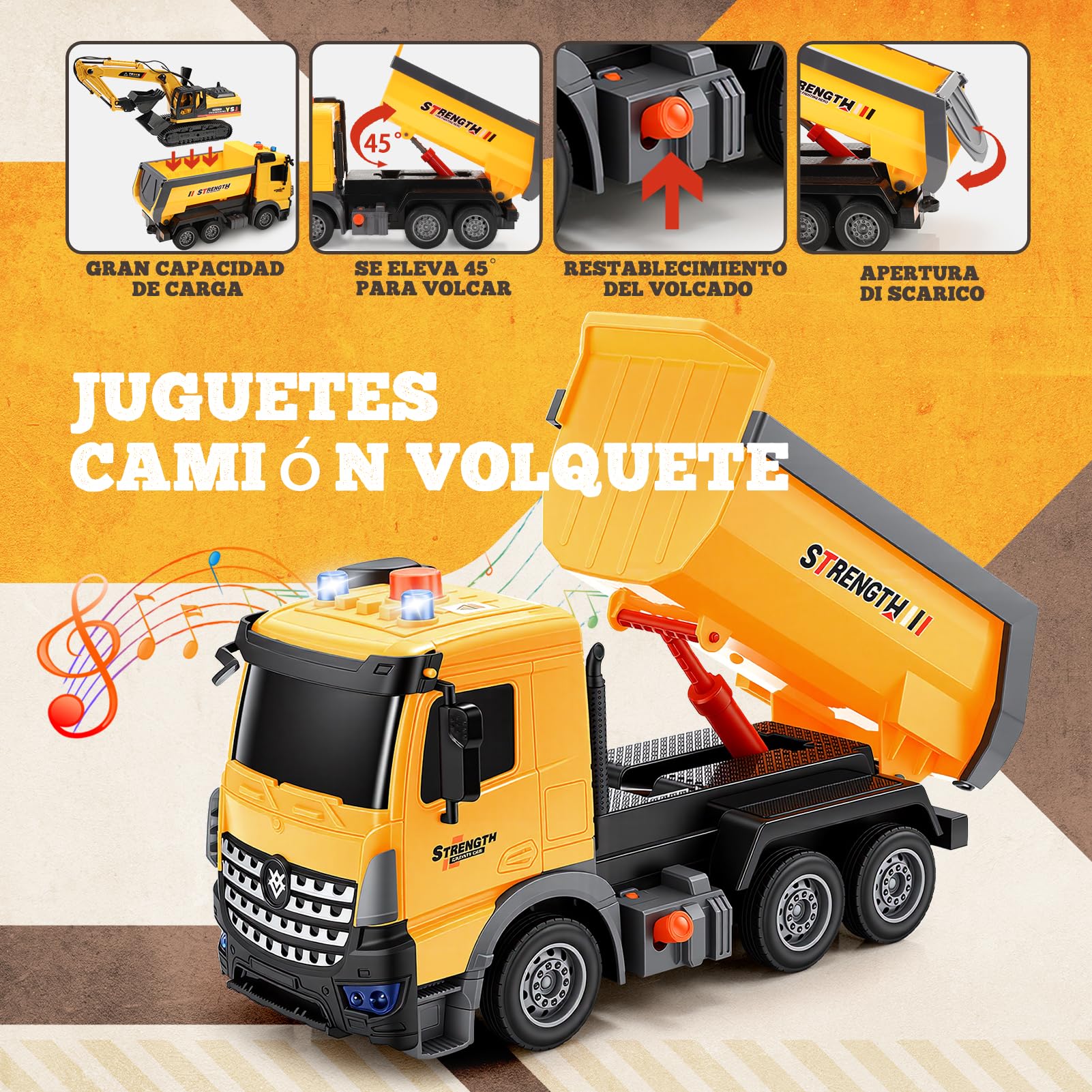EUCOCO Juguetes Niños 3 4 5 6 7 8 Años, Camiones De Juguete para Niños 3-8 Años Regalo Niño 3-8 Años Excavadora Juguete Regalos Cumpleaños Niños Coches para Niños Vehiculos Construccion Juguete