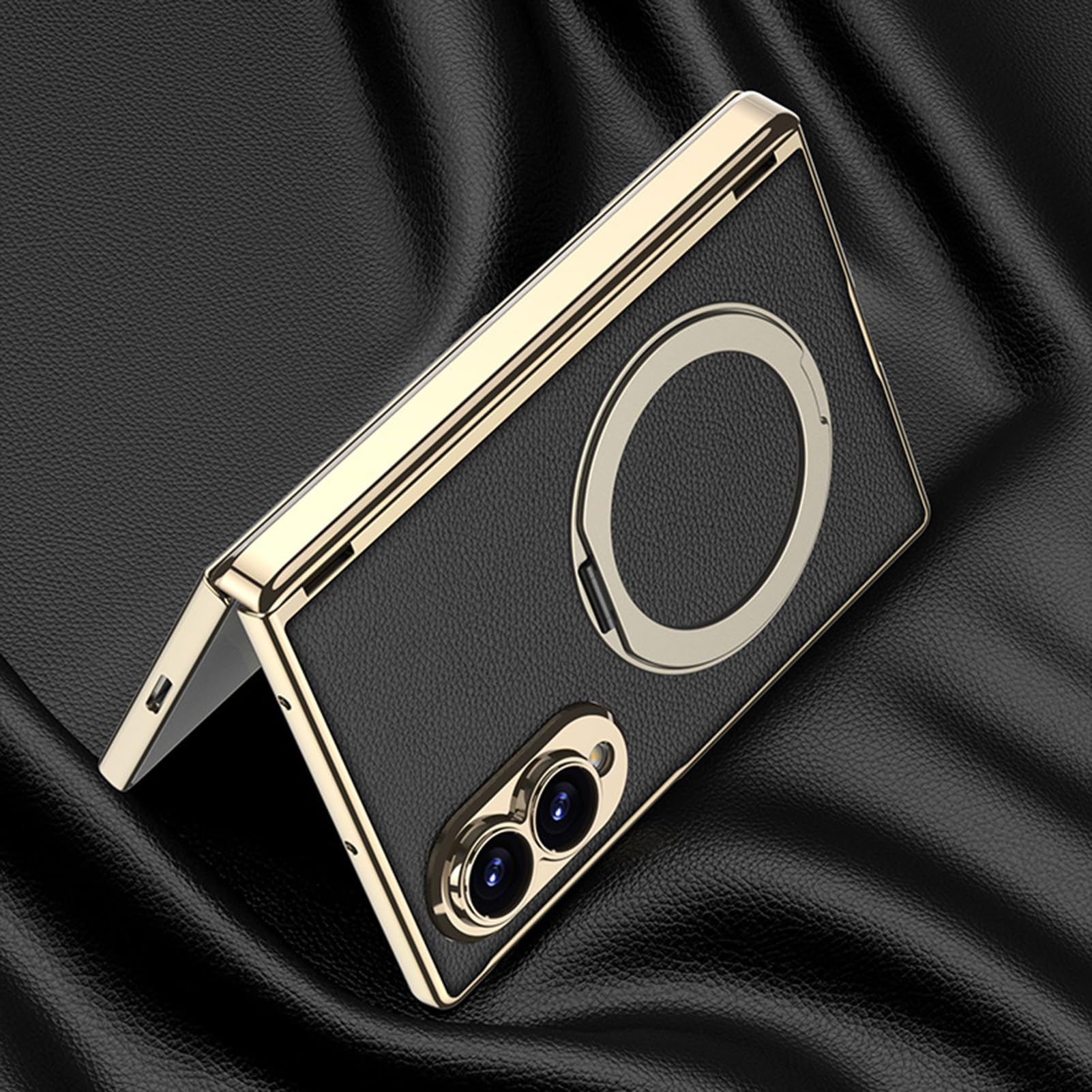 Custodia Placcata For Samsung Galaxy Z Fold 8, Copertura Proteggi Schermo For Lenti Con Bordo Dorato Custodia Avvolgente Con Cerniera Ad Anello Rotante