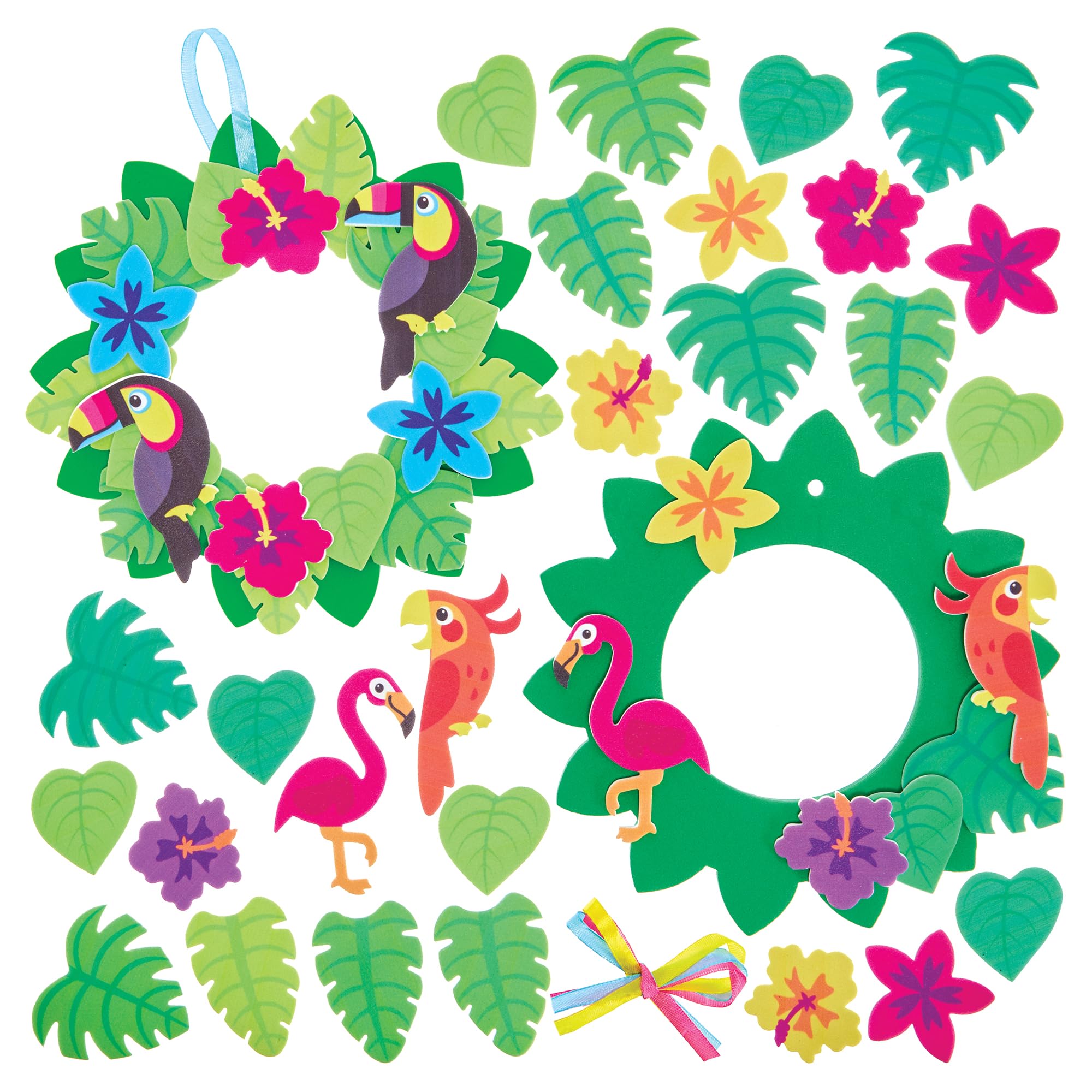 Baker Ross FN170 Tropical Wreath Kits - Pack of 3, Wreath Craft Kits for Kids