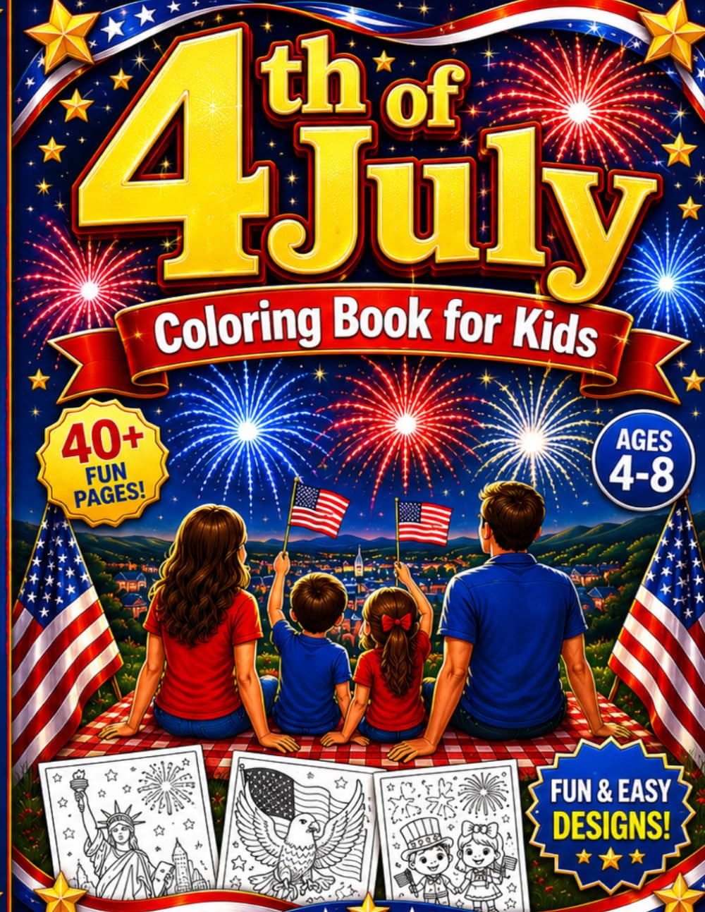4th of July Coloring Book for Kids: Fun Patriotic Coloring Pages for Kids Ages 4-8
