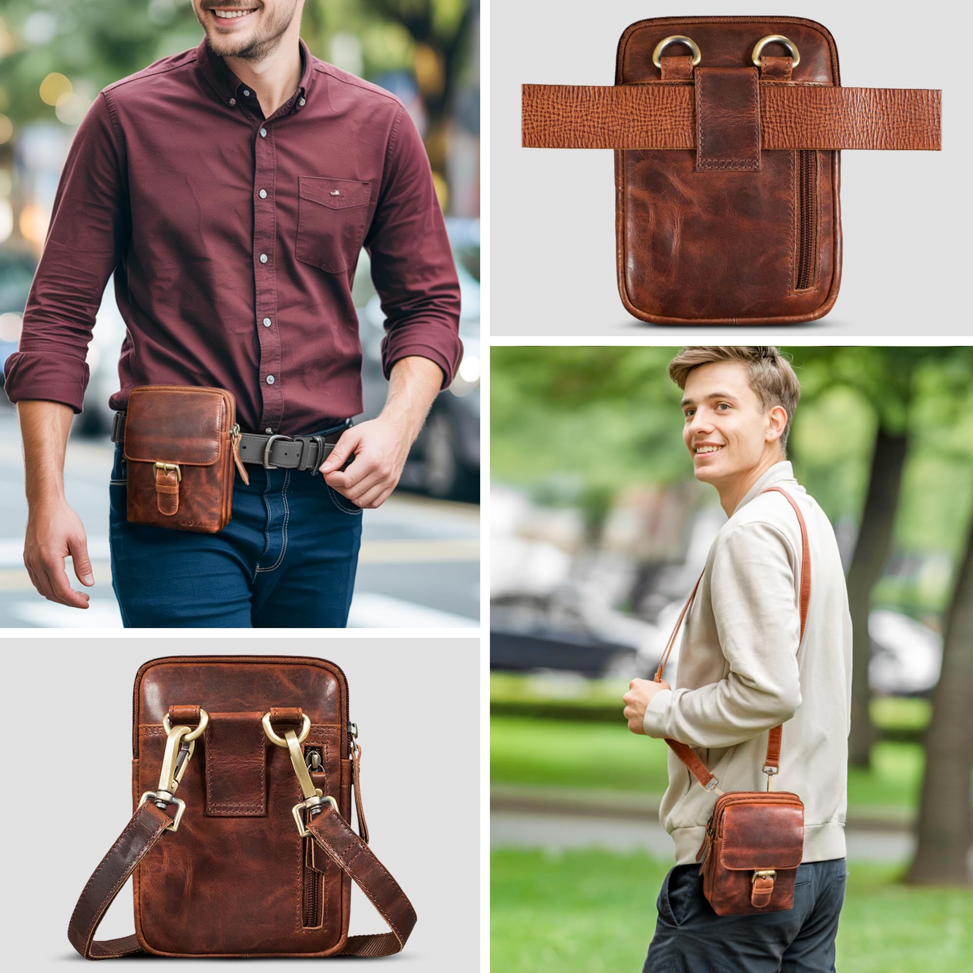 ROYALZ "Dalton Sac bandoulière homme cuir véritable | Sacoche vintage 3-en-1 : petite sacoche à bandoulière, sac téléphone et sac ceinture, compact et élégant