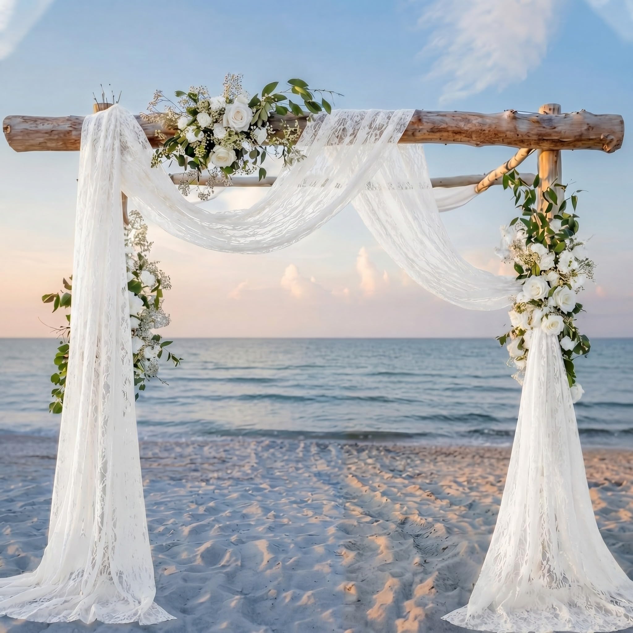 HunnmingRe Lace Wedding Arch Draping Fabric 30" x18 FT, 4 Panel, White