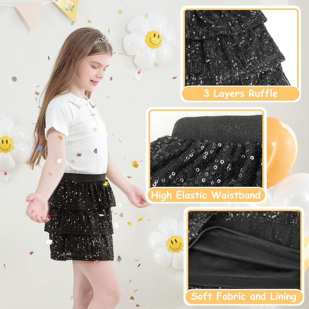 Amazon.com: Bezioner Girls Sequin Skater Skirt with Glitter