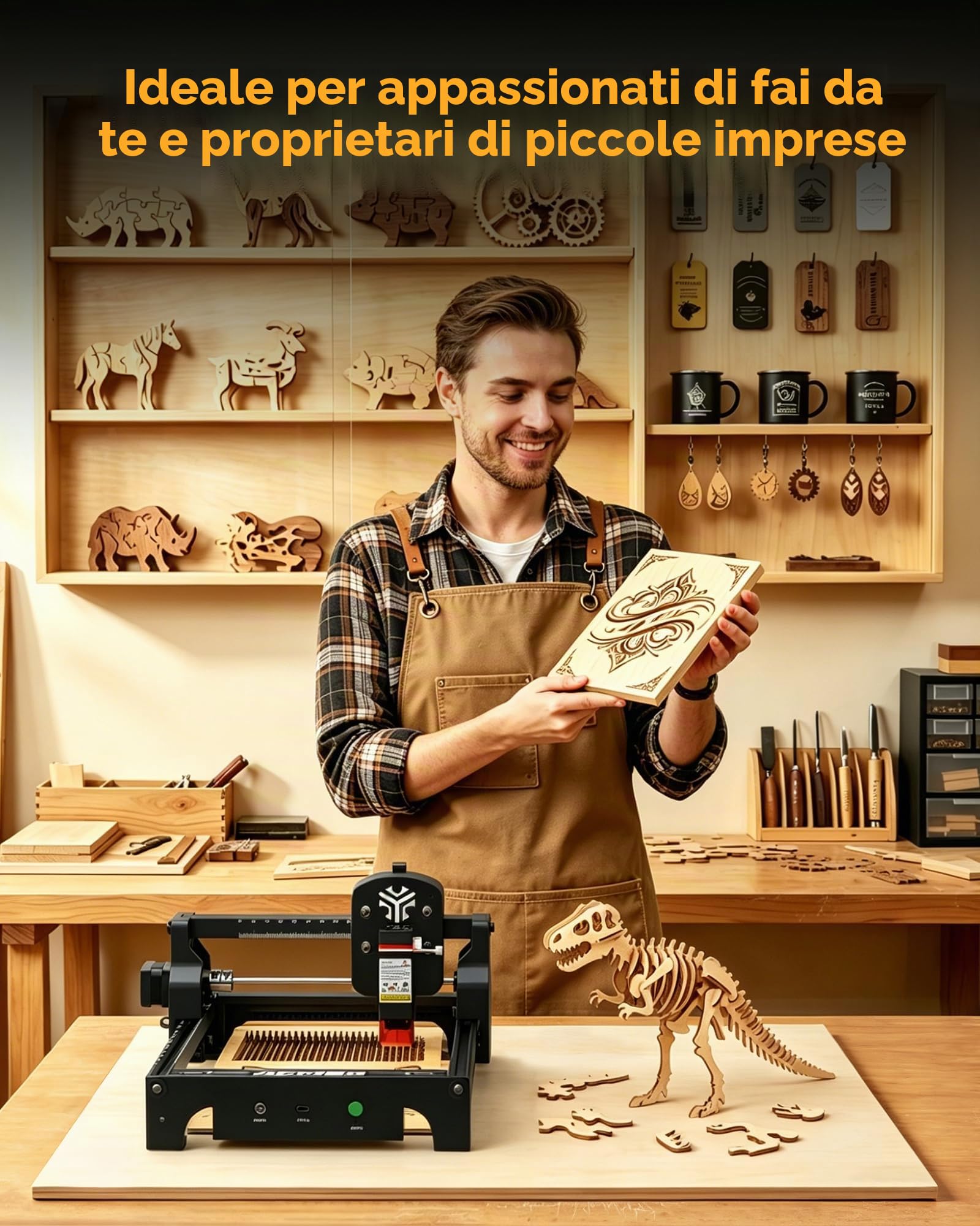 ACMER T1 - Macchina per incisione laser da 6 W, mini taglierina laser portatile, 0,01 mm, incisione laser ad alta precisione, area di lavoro 130 x 130 mm, incisione per legno, pelle, vetro, metallo e