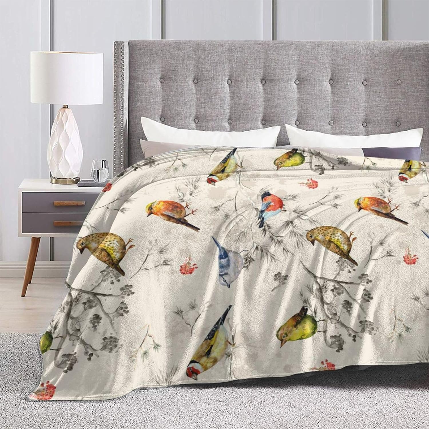 Vintage Cute Bird Blanket Soft Lightweight Throw Blankets Cozy Flannel Bed Throws for Sofa Couch Travel Home Room Bedroom Decor Gifts for Girls Boys Kids Adults 80"x60"