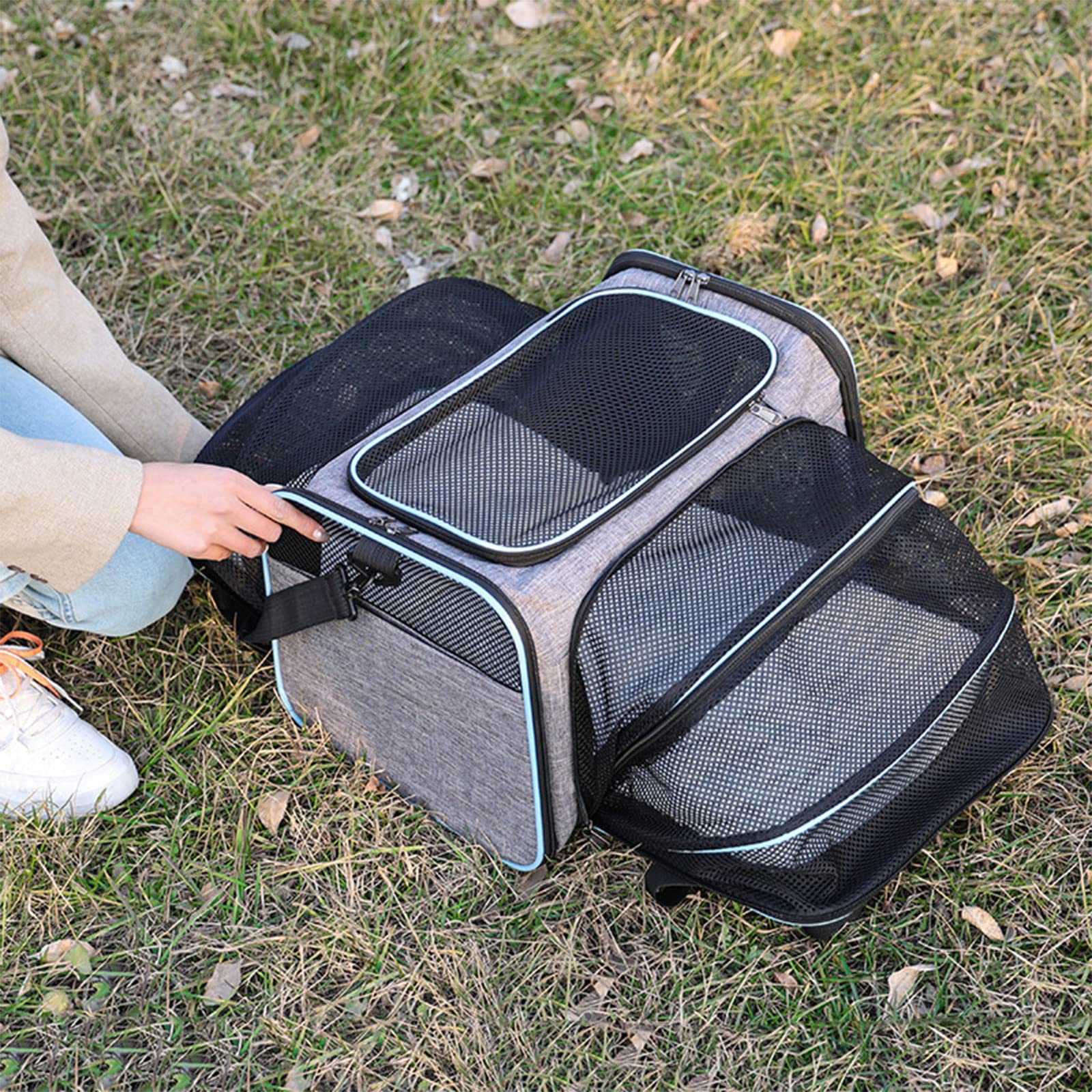 Bolsa transportadora para perros de viaje para mascotas, bolsa de transporte de gran capacidad para gatos con correas, suministros de bolsa para gatos