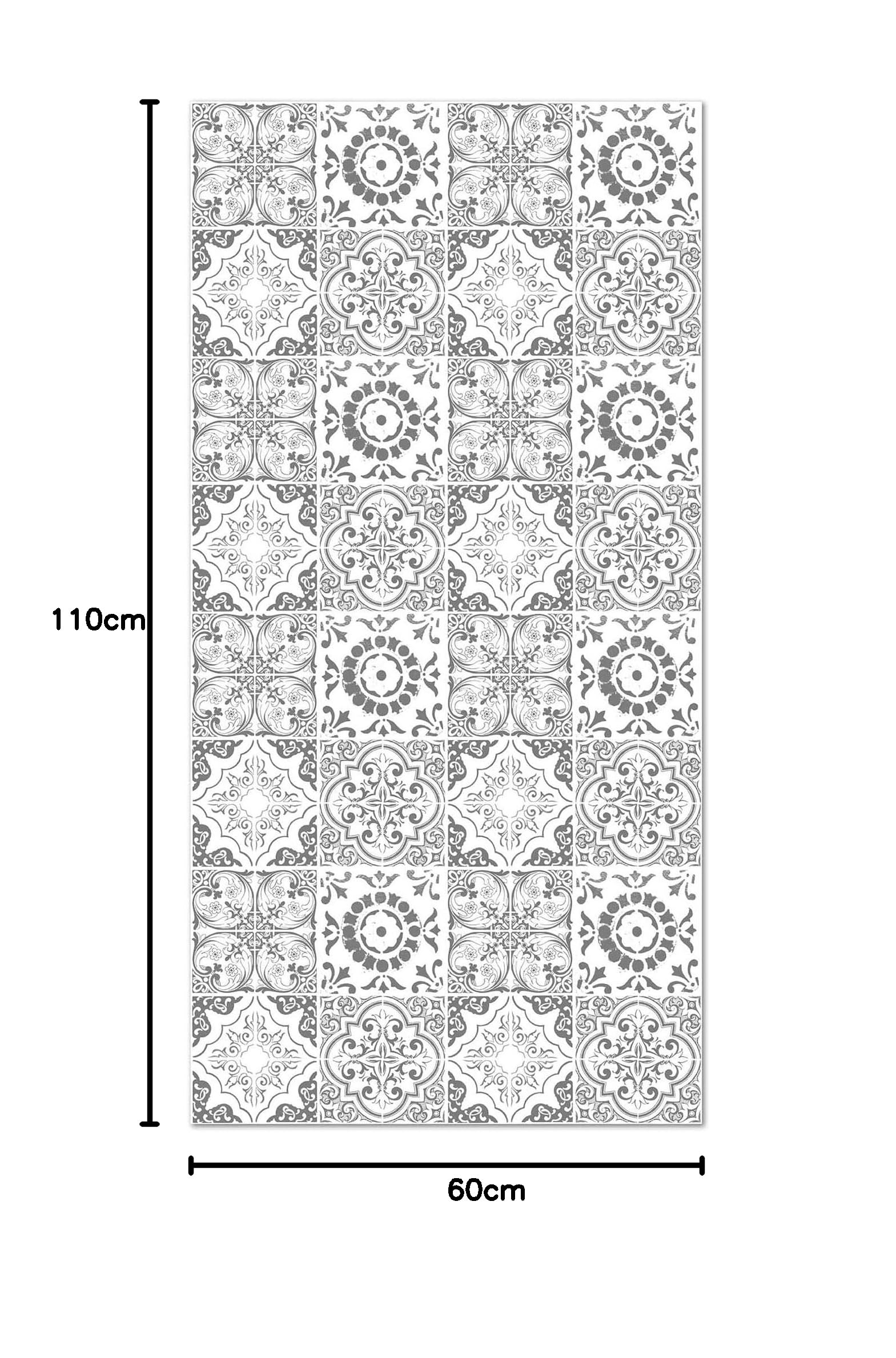 Panorama Tapis Vinyle - Modèle Carreaux Ciments Grenade Gris 60x110 cm - Différentes Tailles - Deco Maison, Cuisine, Chambre et Exterieur