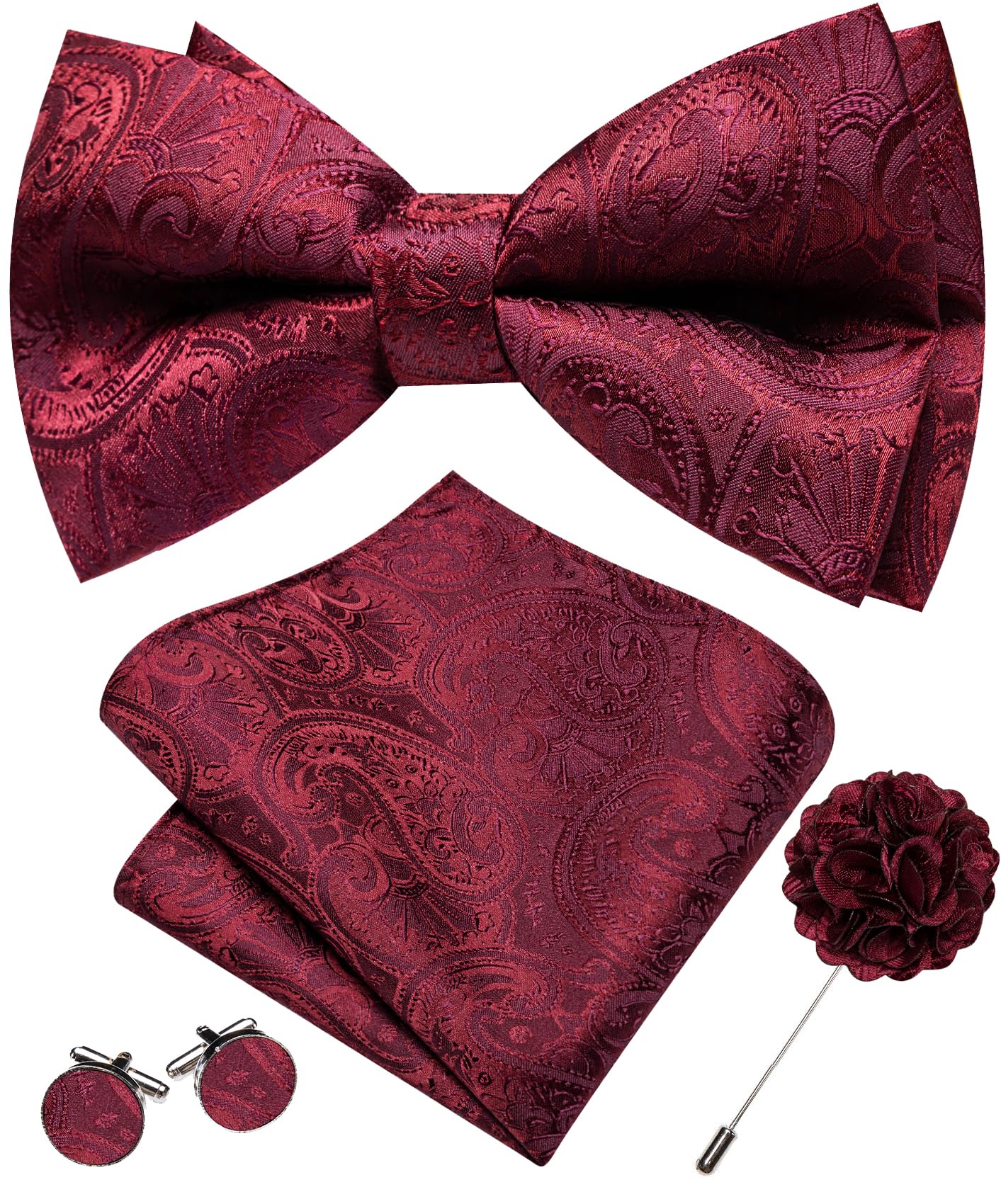 YOHOWA Mens Bow Tie Paisley Coloful Pre-tied Bowties Handkerchief Cufflinks