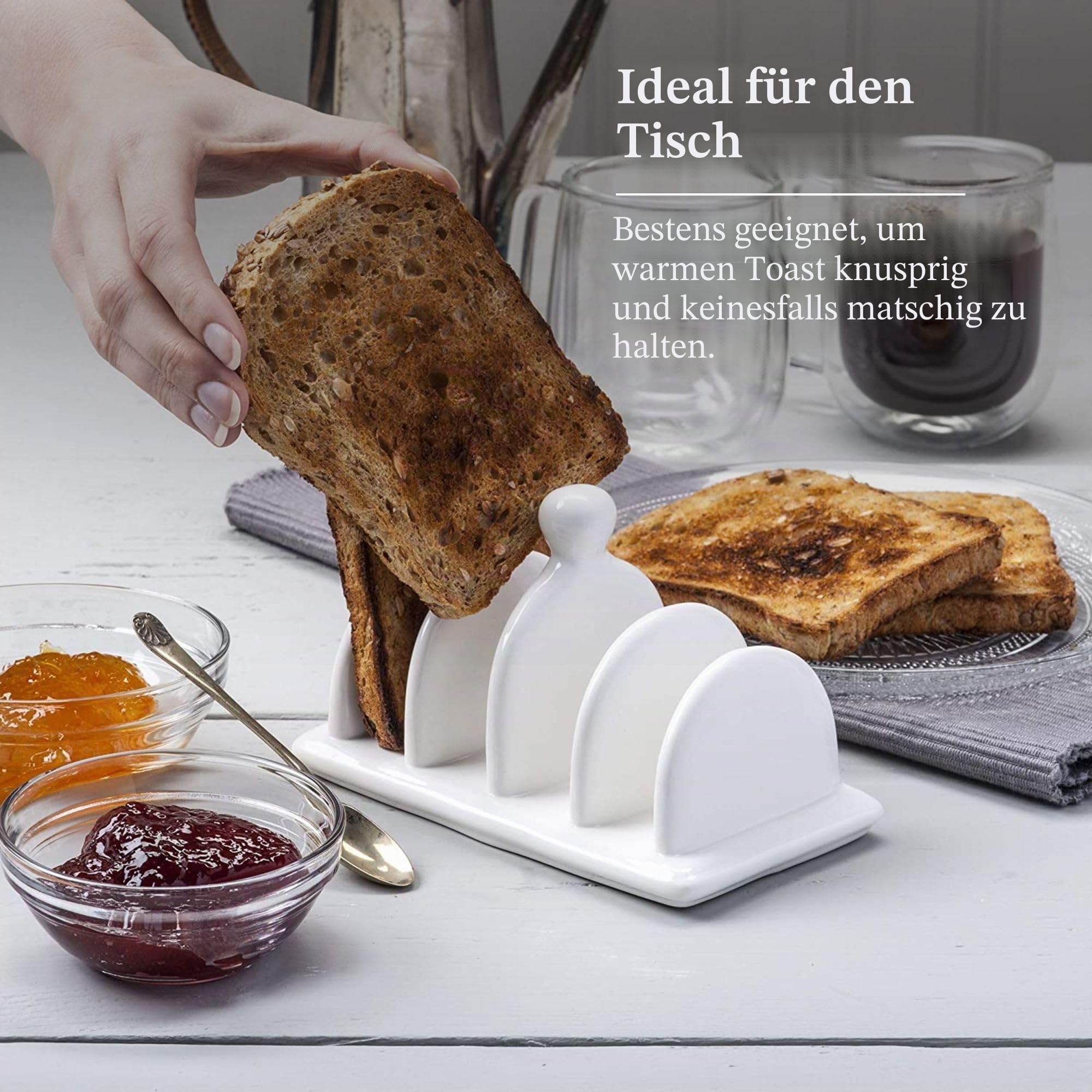 WM Bartleet & Sons 1750 Traditionelles Toastregal aus Porzellan mit 4 Schlitzen, mit Tragegriff/Knauf, Weiß, Einheitsgröße