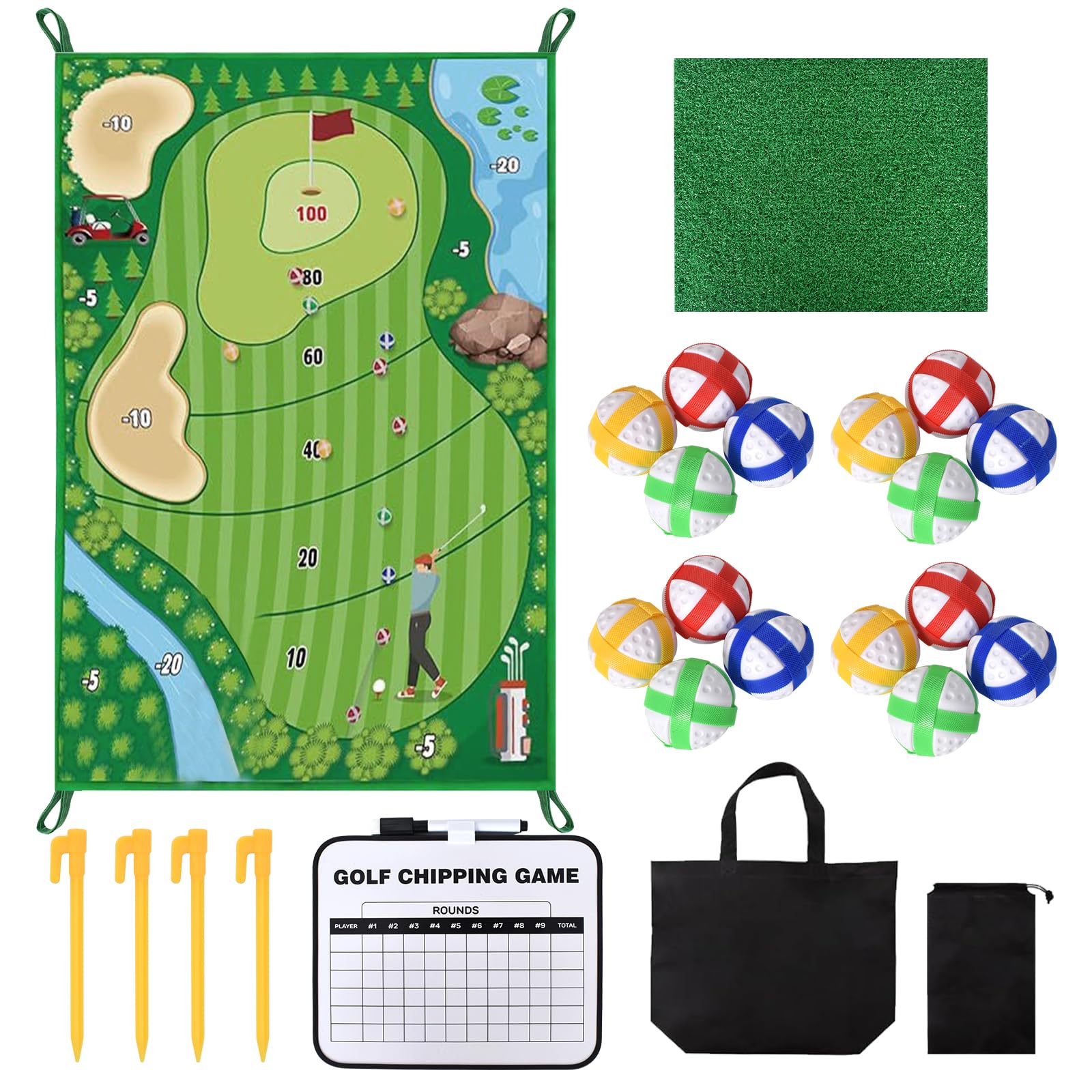 Tapis d'Entraînement de Golf - Matten d'entraînement de Golf, Kit Complet avec Tapis Golf, 16 Balles, Tapis de Frappe et Accessoires, Idéal pour Entraînement Intérieur, Extérieur, et Jardin