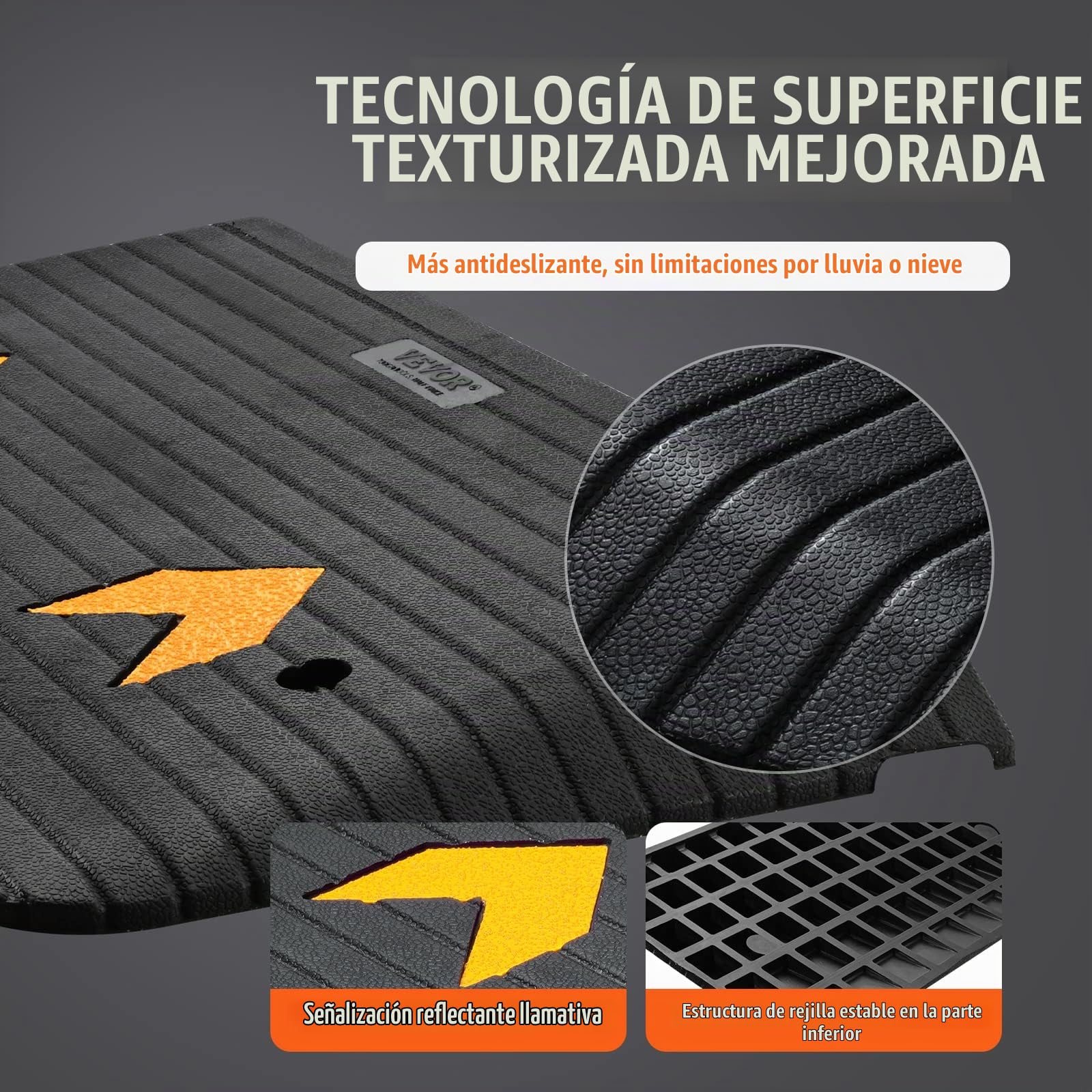 VEVOR Rampa de Goma para Silla de Ruedas Elevación de 7,6 cm Puente de Bordillo de 1 Canal Carga de 15 Toneladas Superficie Texturizada Antideslizante Rampa de Goma para Bordillos 90,2x45,7x7,6 cm