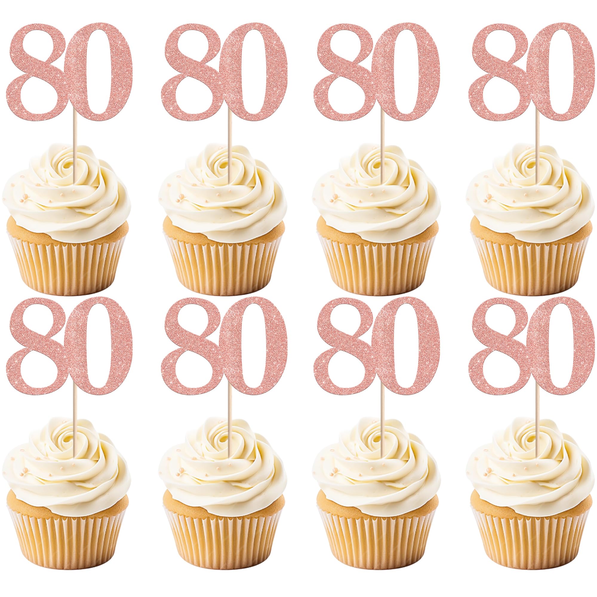 Rsstarxi 36 Pack Number 80 Cupcake Toppers Glitter Cheers to 80 Years Birthday Cupcake Picks Decoration for Happy 80th Birthday Wedding Anniversary