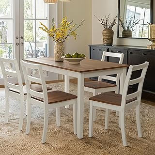 5-Piece Solid Wood Table Set, Dining Table Set for 4, Farmhouse Rectangular Kitchen Table, Space-Saving Dinette Table Set for Dining Room, Office, Terrace, Courtyard - White