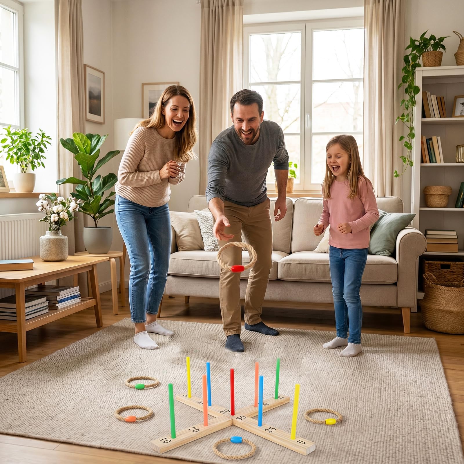 COSTWAY Gioco da Lancio degli Anelli per Bambini e Adulti, Legno Massello