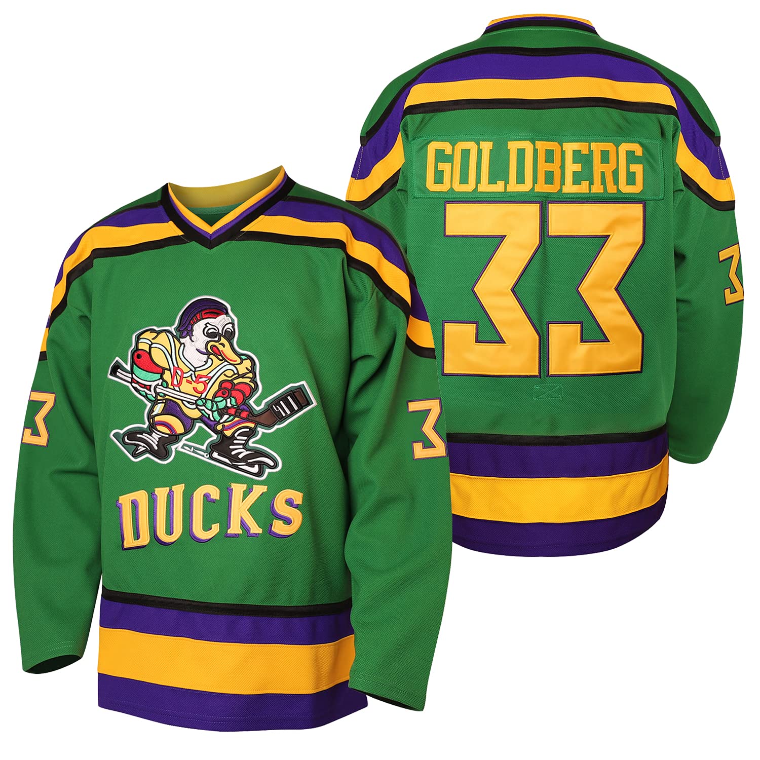 Uomini Mighty Ducks 33 Greg Goldberg 96 Charlie Conway 99 Adam Banks Cuciti Hockey su ghiaccio