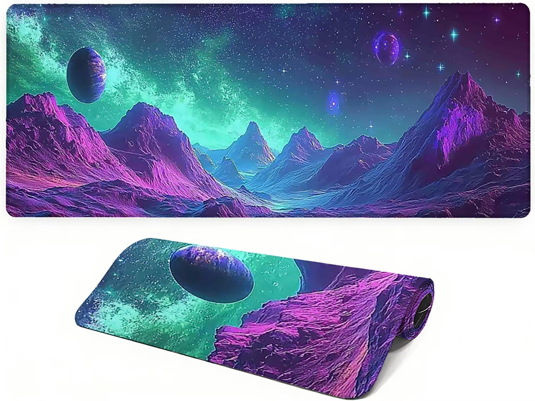 Lpfieonn Universum Schreibtischunterlage XXL, Lila Schreibtischunterlagen Großes, Gaming Mousepad XXL mit ernähter Rand und Rutschfeste Gummibasis, Desk Mat für PC/Laptop/Mausa 120x60cm PF-3332