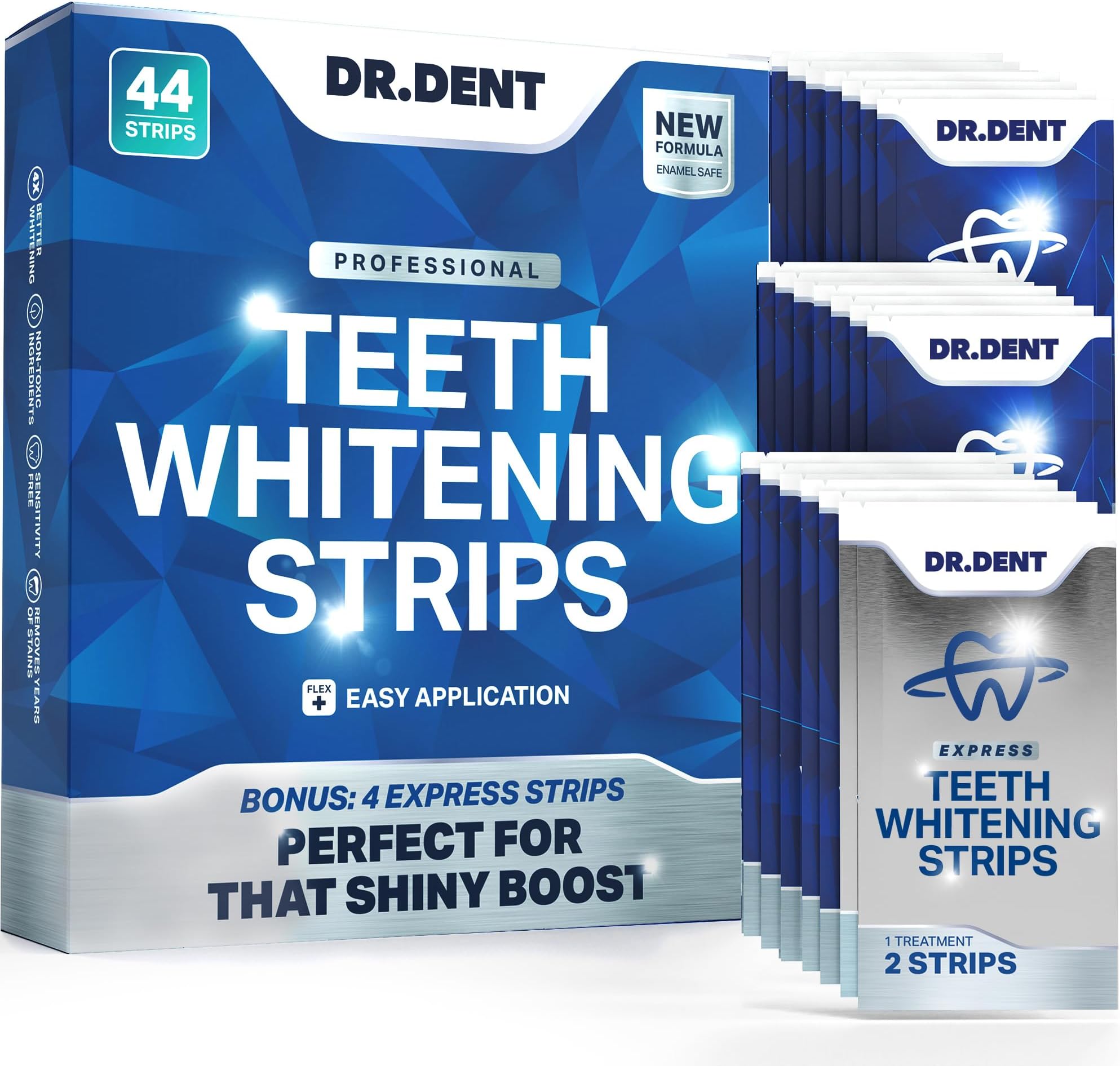Professional Teeth Whitening Strips - Pack of 44 Strip - 22 Treatments Kit - Safe for Enamel - Non Sensitive Teeth Whitening - Whitening Without Any Harm + Mouth Opener Included