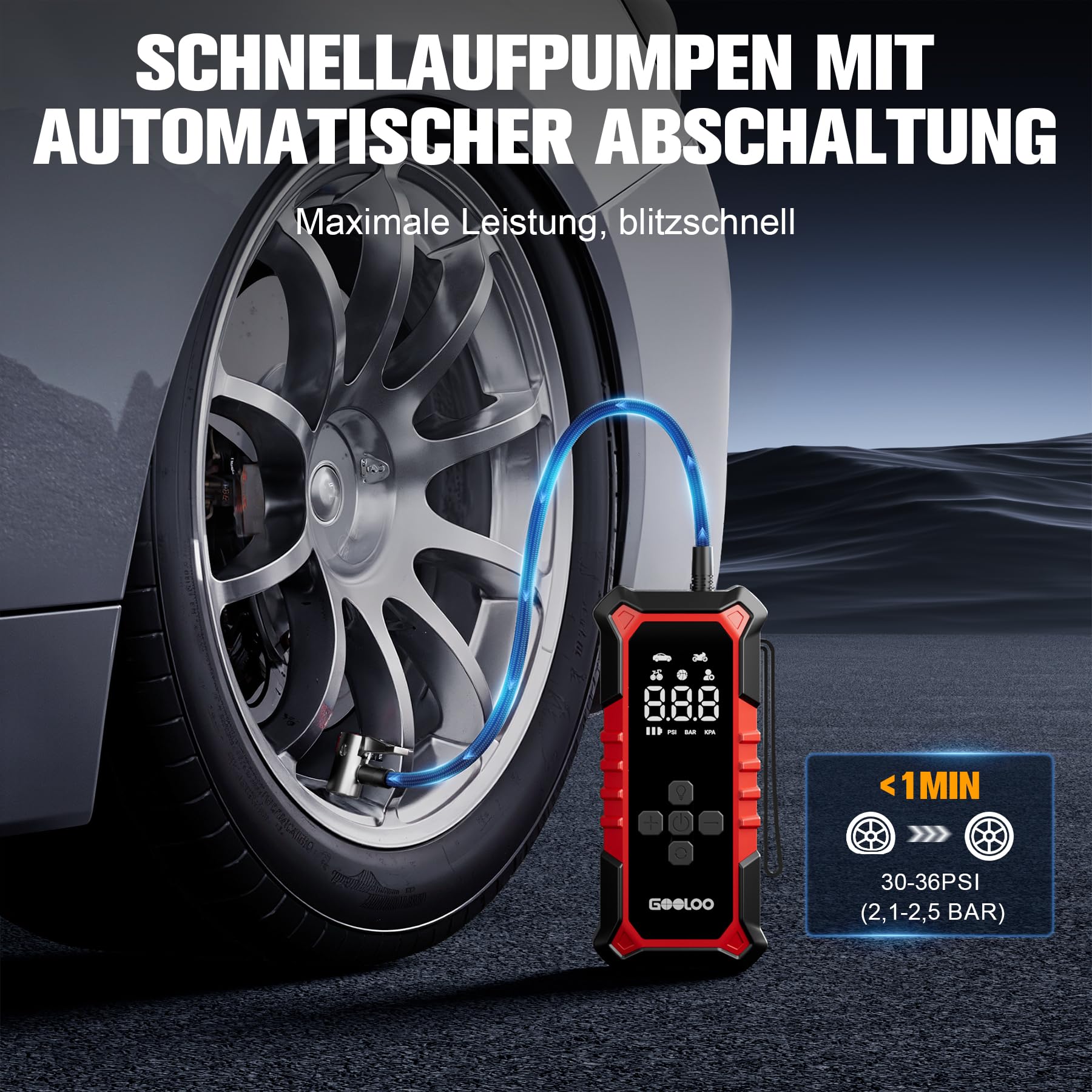 GOOLOO GP4000 Starthilfe Powerbank, 4000A Auto Starthilfe & A6 Gear Elektrische Luftpumpe 160PSI