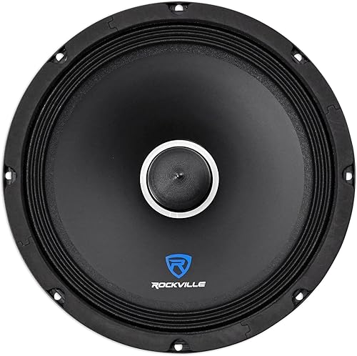 Rockville RXM104 10" 600 vatios 4 ohmios SPL altavoz de bajo medio de rango medio para automóvil con bala