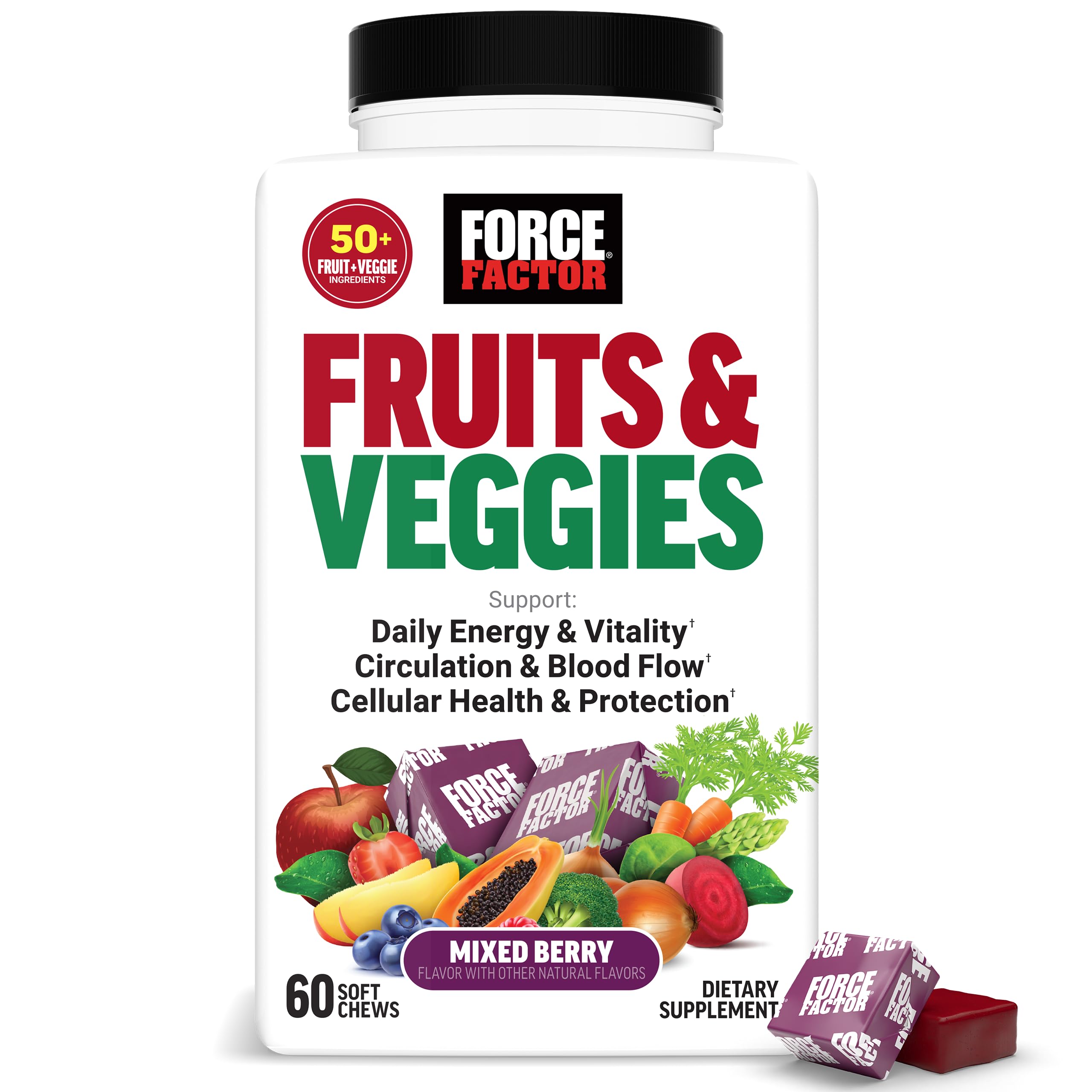 Force Factor Fruits & Veggies Supplement for Adults 60 Count (Pack of 1)