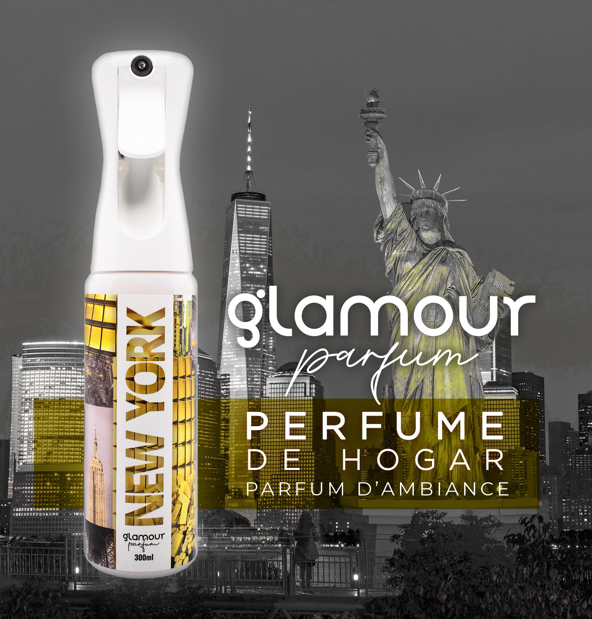 PARFUM GLAMOUR - Zestaw 4 domowych odświeżaczy powietrza - Zapach Tokio, Berlina, Nowego Jorku i Londynu - 4 x 300 ml - Pakiet Cosmopolitan - Odświeżacze powietrza w sprayu tekstylnym
