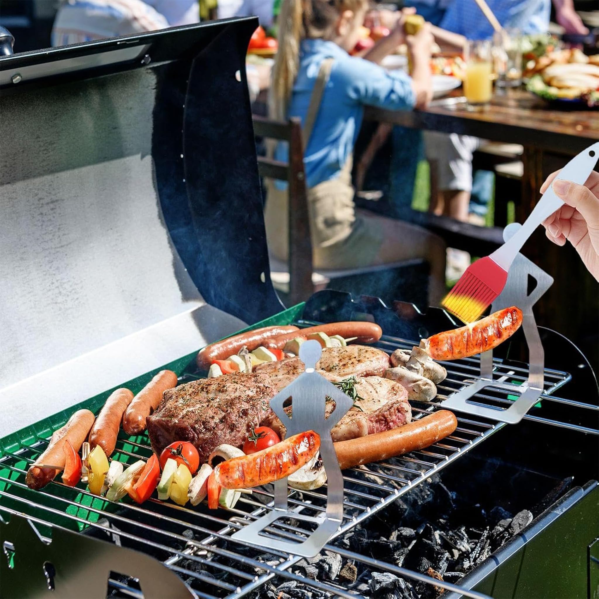 Portasalsicce grigliate 2 Pezzi, Porta-Hot Dog e spiedini per Kebab in Acciaio Inox - Accessori per Barbecue e Gadget per griglia, Regali per la Festa delle Salsicce per Uomini
