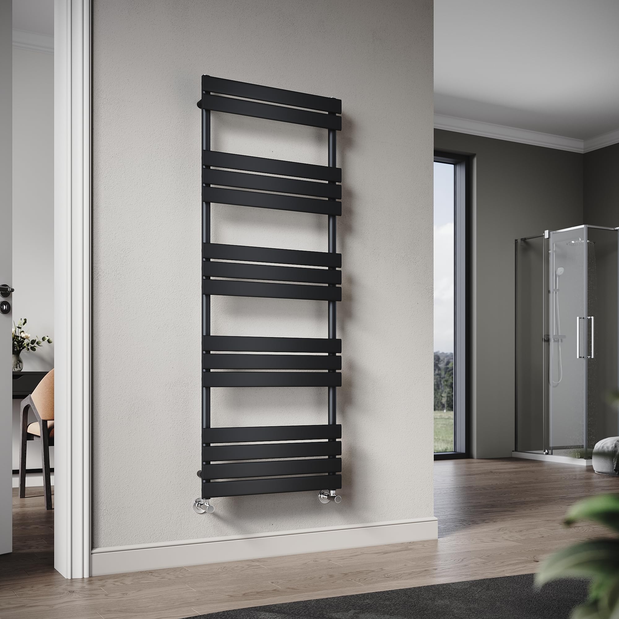 ELEGANT 1600 x 600mm Black Designer Flat Panel Heated Towel Rail — image 1
