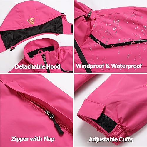 Miniatura 7 de GIISAM Chaqueta impermeable con capucha para mujer, chaqueta de lluvia ligera y plegable con cremallera completa, chaqueta cortavientos con capucha