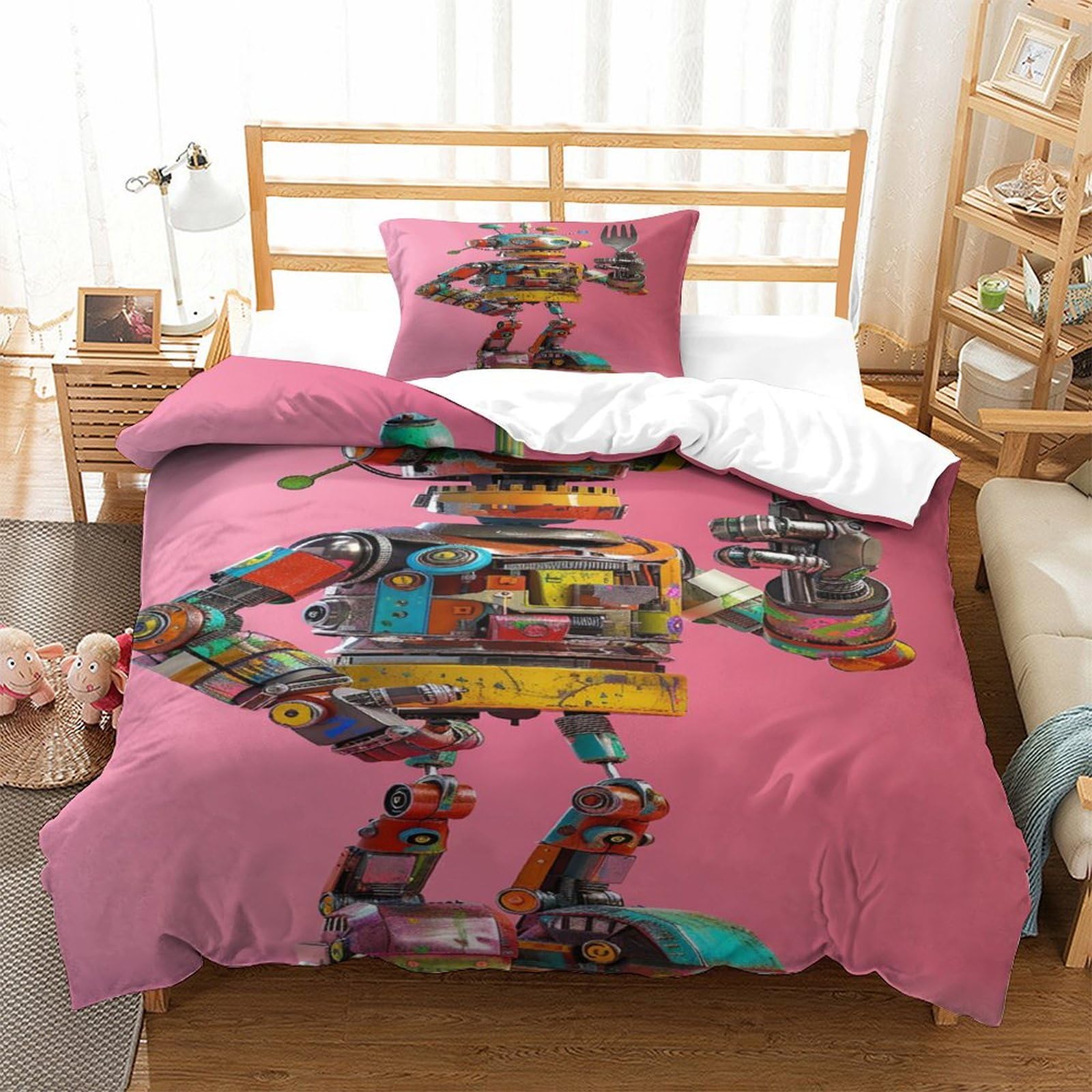 P1S9U7W5Y Graffiti Robot 3D Printed Duvet Cover Set 3pcs Microfiber Tech Style 3D Bedding Set Single（135x200cm）