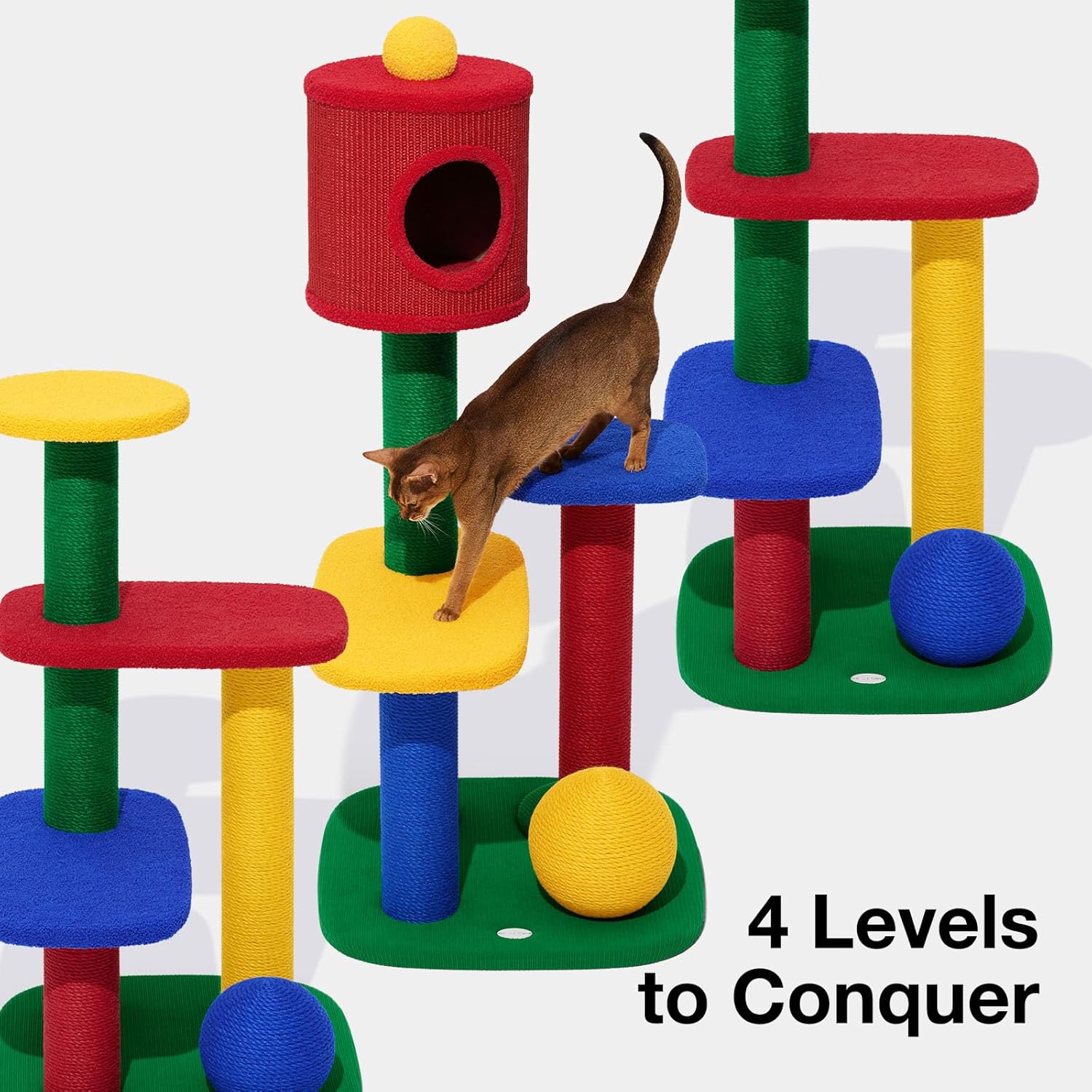 VETRESKA 48.4" Cat Tower, Multi-Level Cat Tree with Semi-Enclosed Sisal Cave, Sisal Scratching Posts and Cat Rest Platform, Indoor Cats Furniture Activity Center for Large Cats Kittens