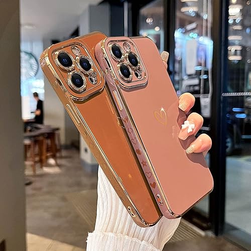 Miniatura 5 de Skyseaco Funda compatible con iPhone 13 Pro Max, bonita funda de corazón chapado de lujo para mujeres y niñas, funda protectora de TPU suave a