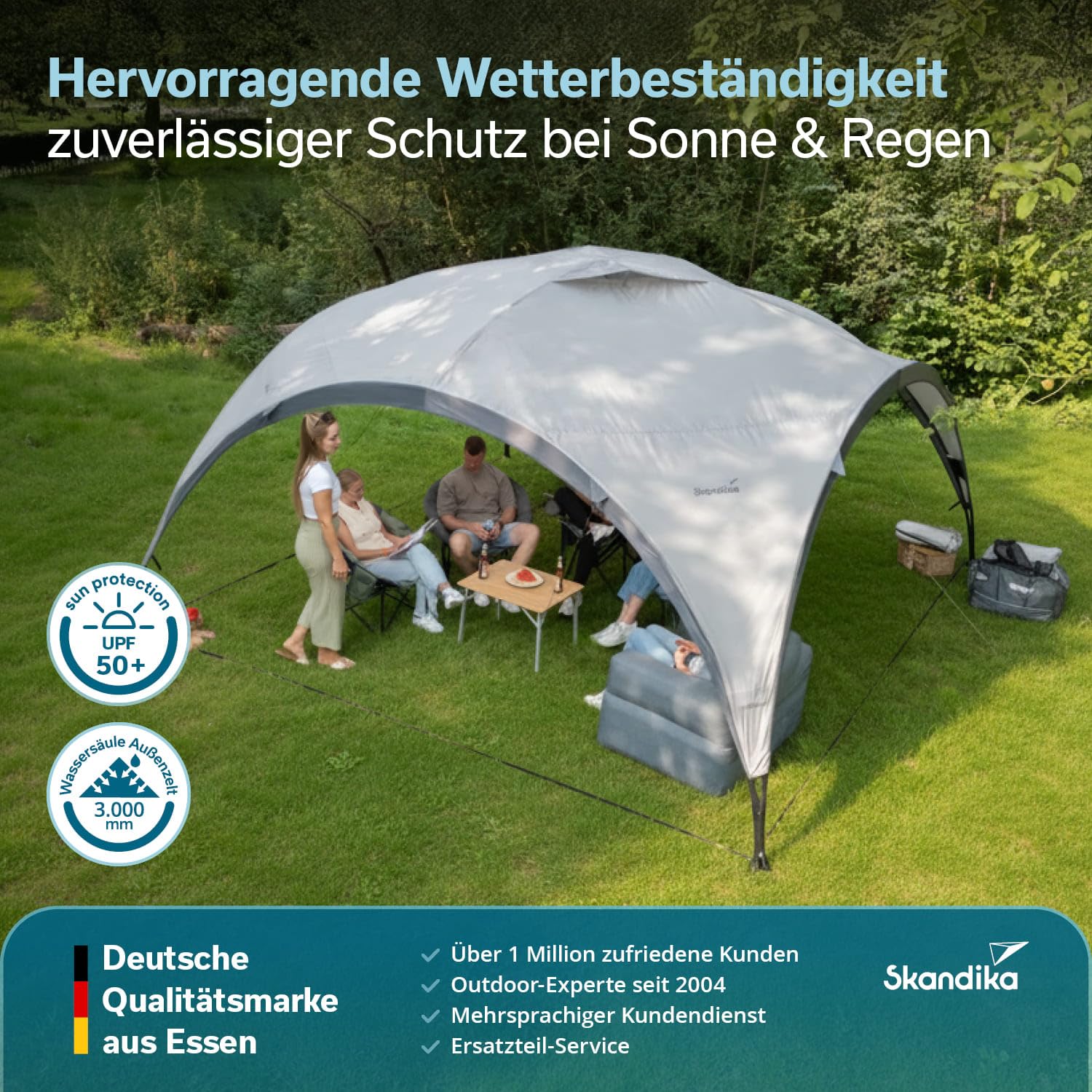 Skandika Pavillon Event Shelter Ascot 350 | Outdoor Gartenpavillon, 230 cm Stehhöhe, Sonnenschutz UPF 50+, wetterfest, Regenschutz, stabile Stahlstangen, Sonnensegel | Partyzelt für Festival, Strand