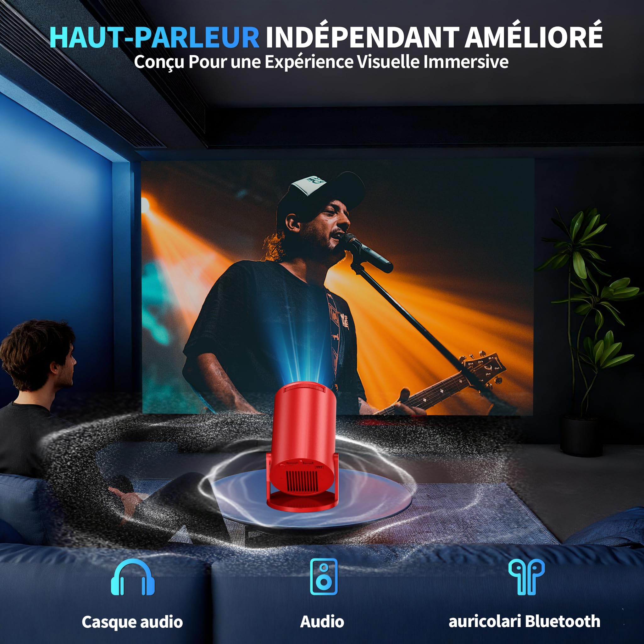 [Apps intégrées & 2026 Upgraded] Mini Vidéoprojecteur Supporte 4K 1080P avec 5G WiFi 6 Et BT 5.2 Le Projecteur Soutien Rotation 180° Portable Projecteur Video Applicable Laptop/HDMI/TV Stick,Rouge