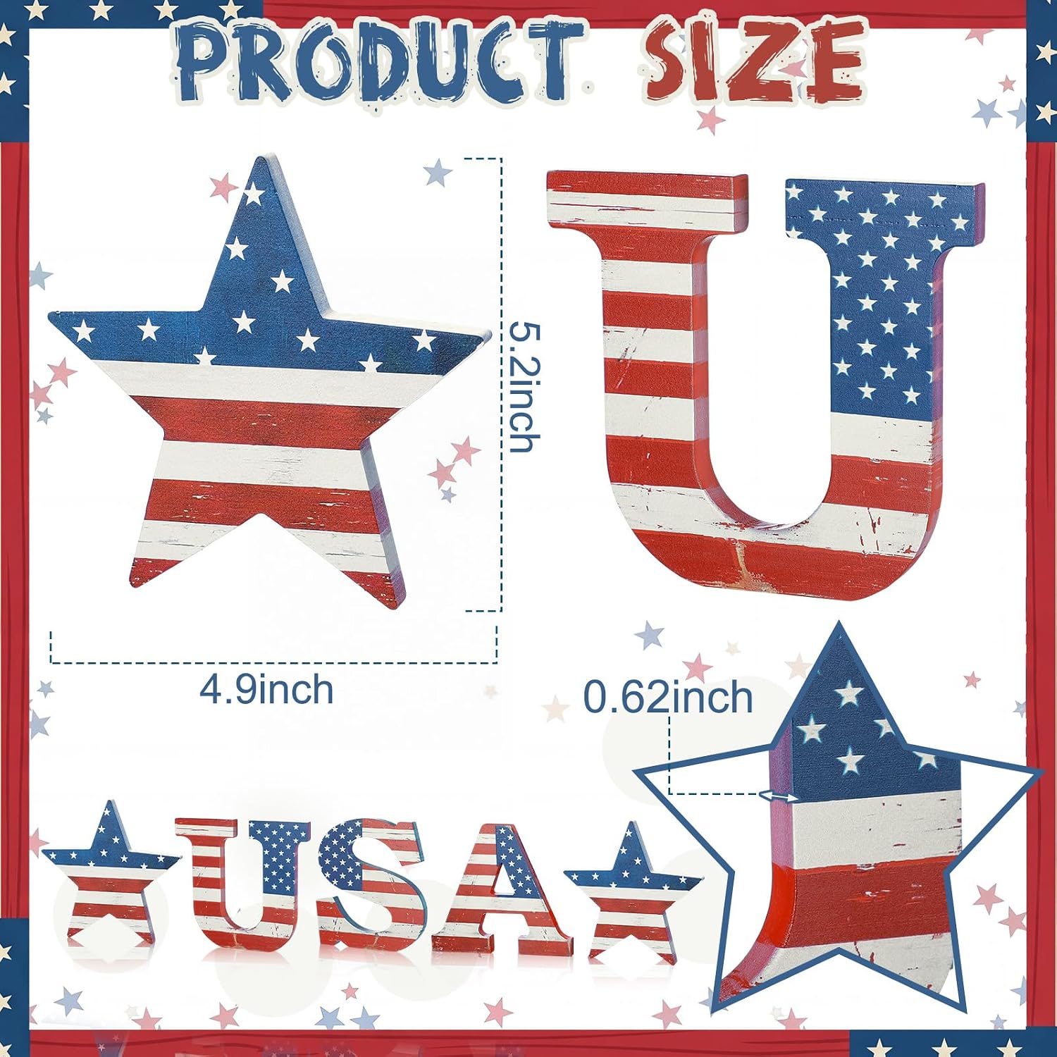 Junkin 5 Pcs Rustic 4th of July Table Centerpiece Patriotic USA Flag Sign Memorial Day Tiered Tray Decor 250th Anniversary Independence Day Farmhouse Table Red White Blue Decoration for Home Office