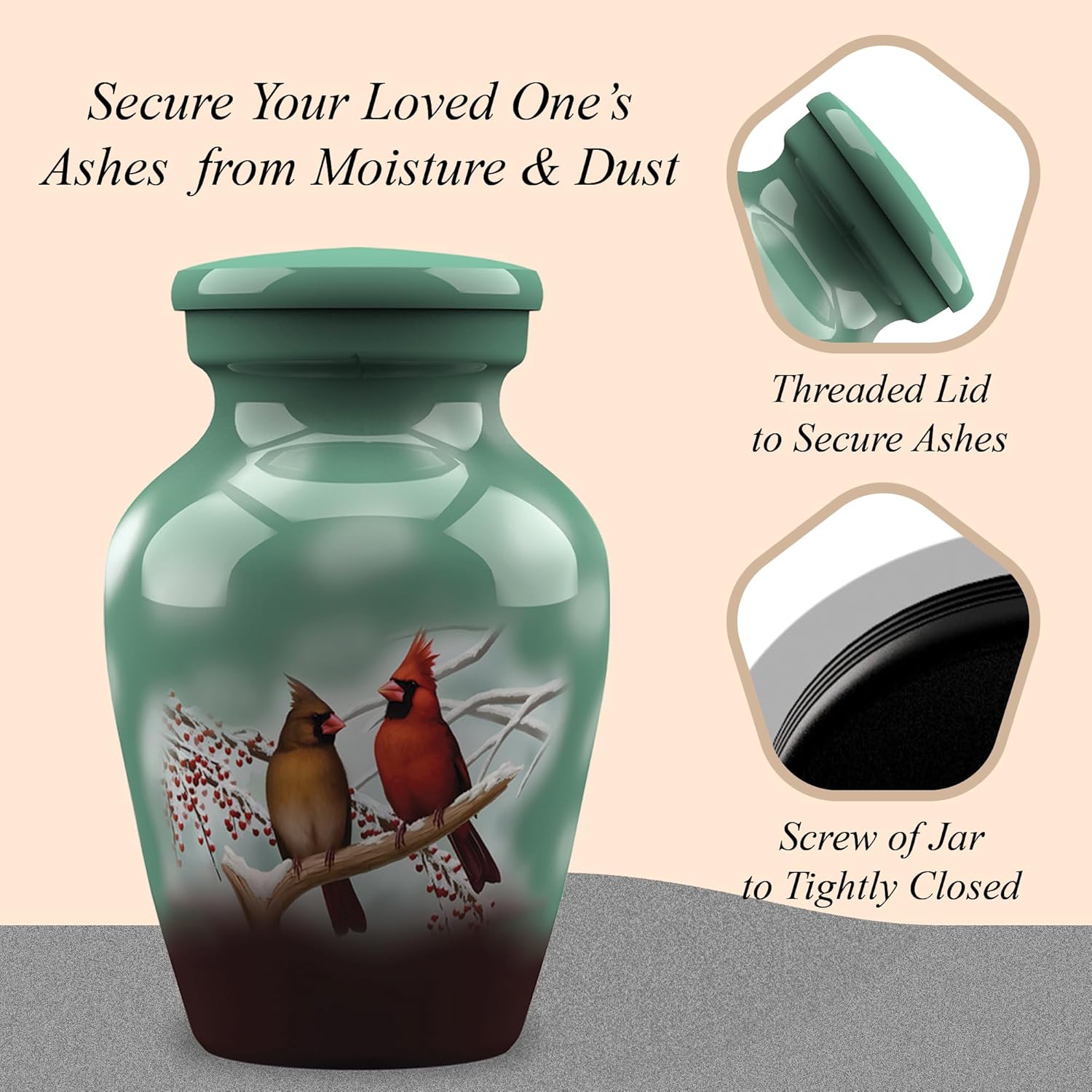 Forever URNS Mini Cremation Funeral Urn with Printed Cardinal Birds Theme for Human Ashes of Female & Male | 3 cu in | Small | Multicolor | Completely Handcrafted with Velvet Protection Box