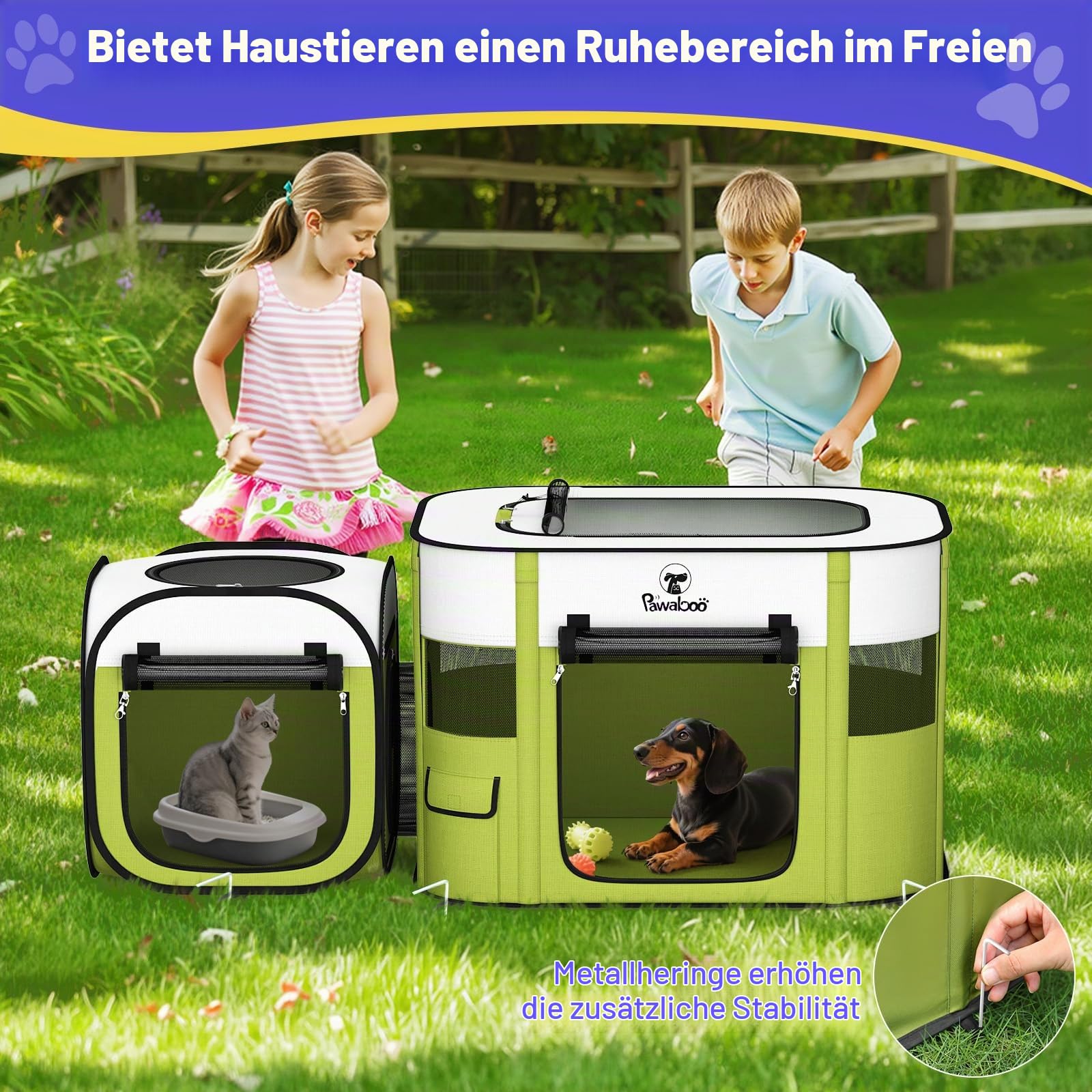 Pawaboo 2-in-1 Hunde Katzengehege, Oxford 600D Stoff