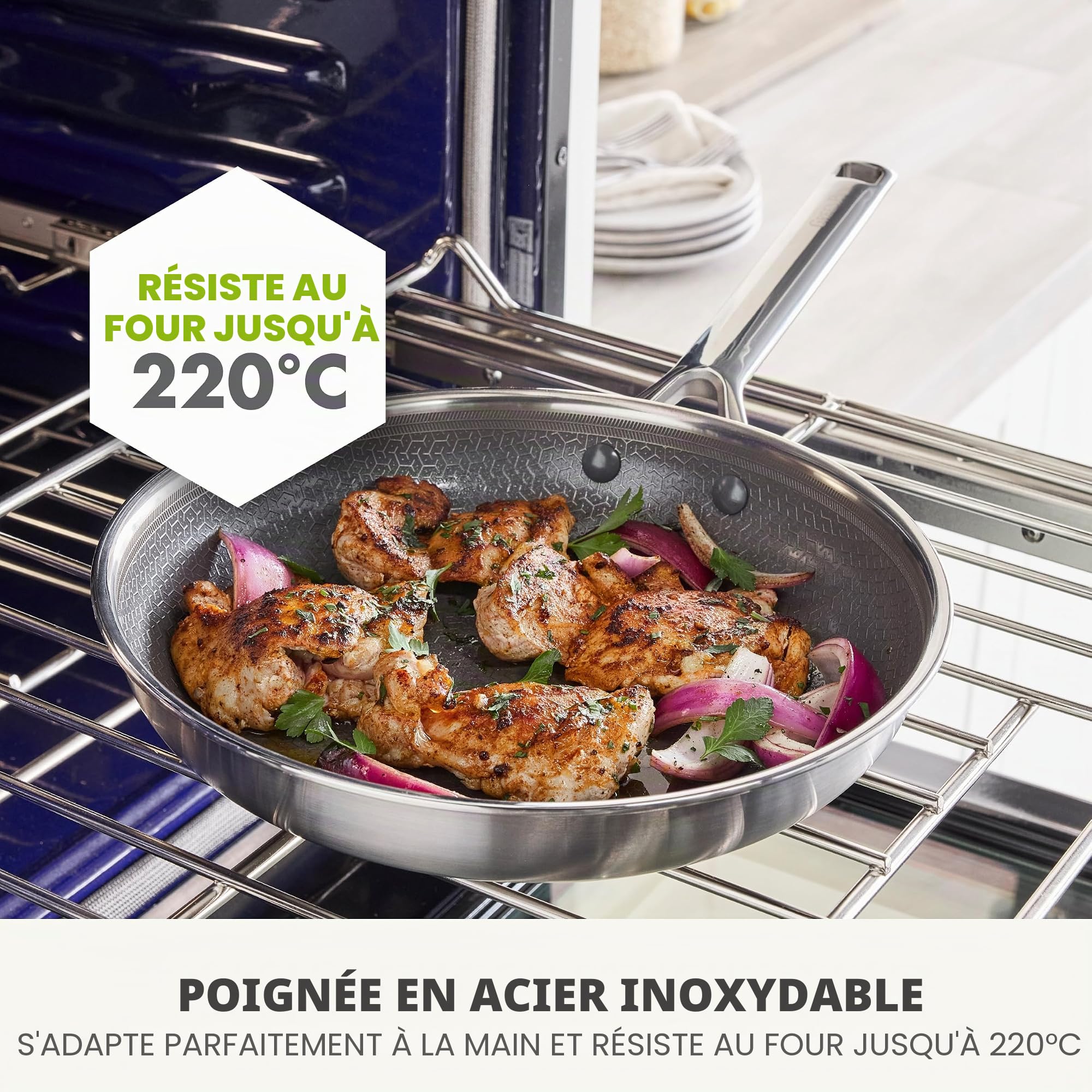GreenPan Poêle hybride en acier inoxydable anti-adhésif de 24 cm APEX Tri-Ply Thermobond PFAS en céramique, compatible avec les plaques à induction, passe au four jusqu'à 220 °C, passe au