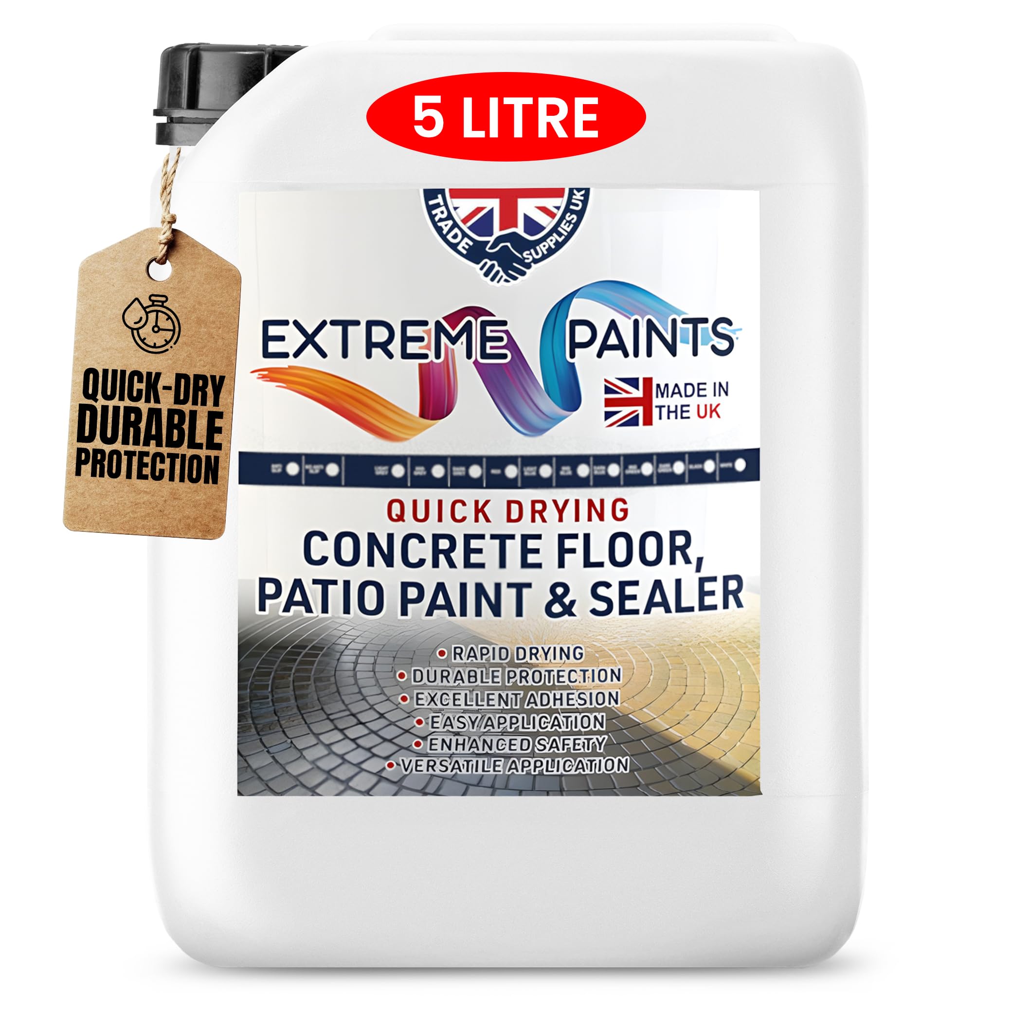 TRADE SUPPLIES UK - Extreme Quick Drying Concrete Floor, Patio Paint & Sealer - Water Based, Durable & long Lasting - Industrial & Domestic Spaces - Cream 5L