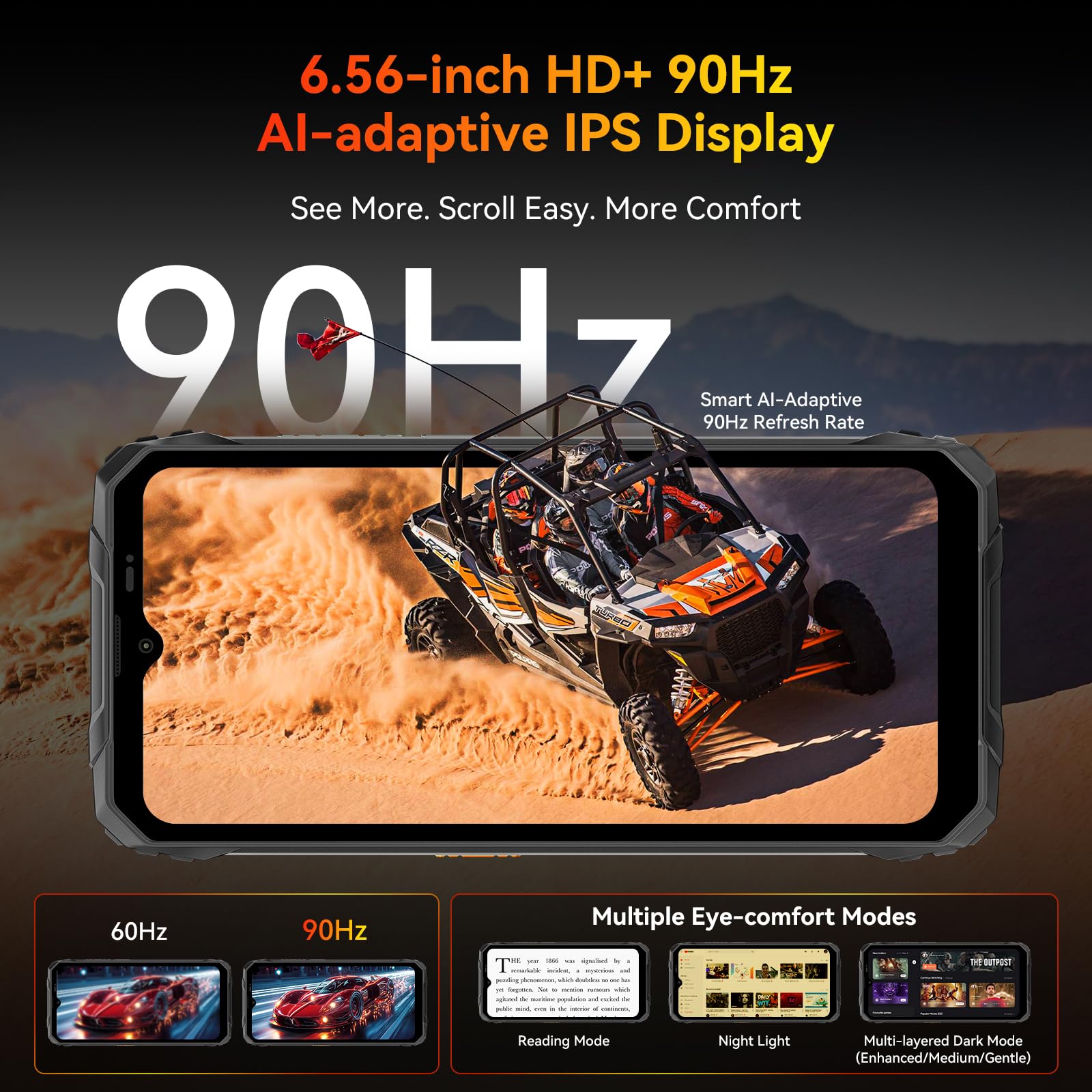 Blackview Fort 1 Rugged Phone Android 15, 18GB+256GB 2TB Expand 10000mAh Battery Rugged Smartphone Unlocked, Gemini AI 6.56 Inch 90Hz, 4G T-Mobile Dual SIM IP69K Waterproof, Fingerprint/NFC/OTG/GPS