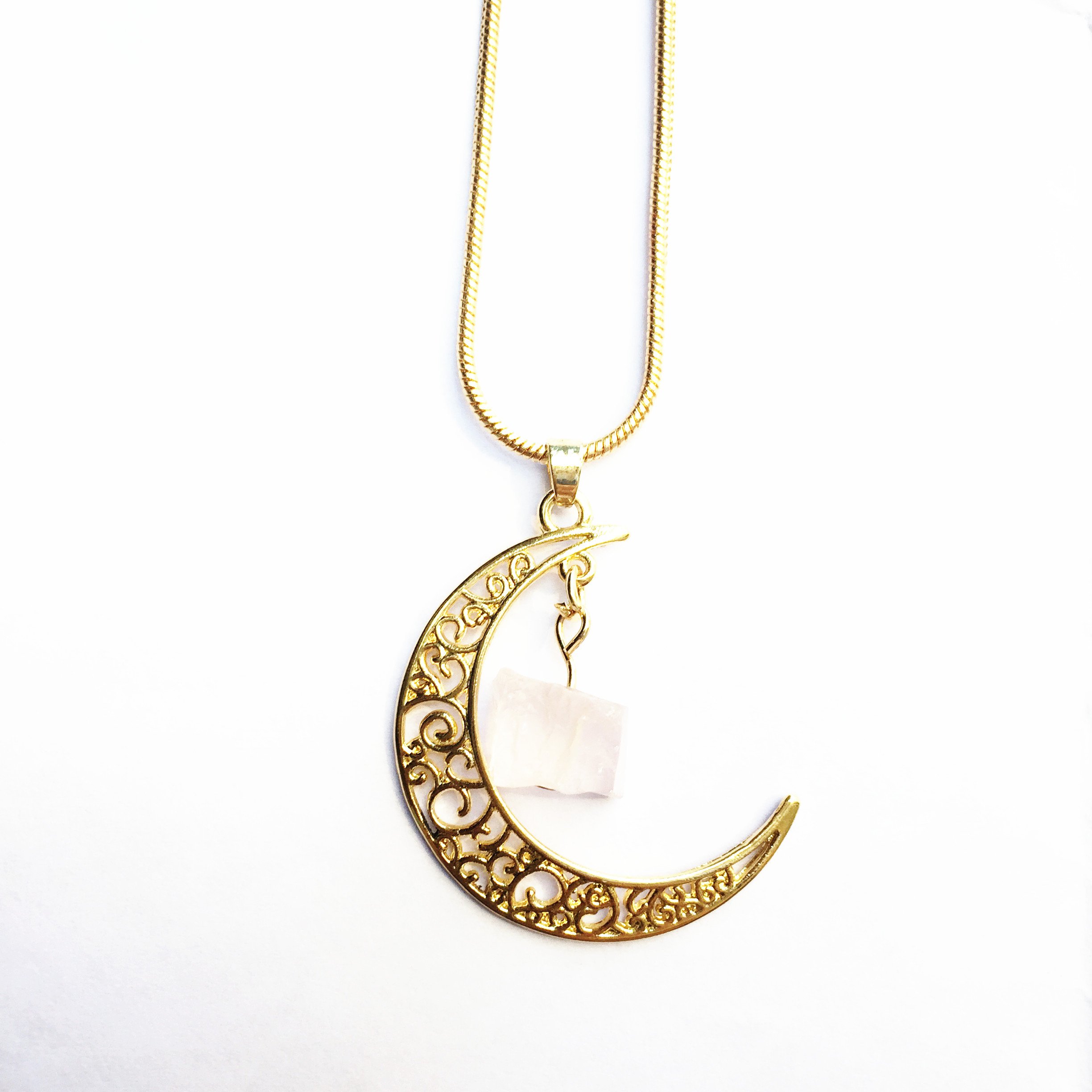 Moon Pendant 18k Gold plated with Pink Stone for Women's Jewelry plus Pink Jewlery Case