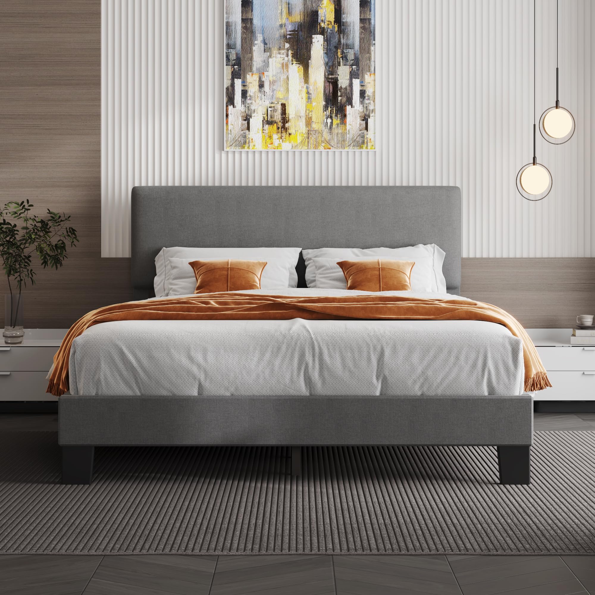 LifezoneFull Bed Frame with Headboard, Linen Upholstered Platform Bed Frame with Adjustable Headboard,No Box Spring Needed,Heavy Duty Feet,Mattress Foundation,Easy Assembly,Light Grey