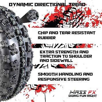 MASSFX 21x7-10 Front Tires With Gun Metal Wheel Kit for Sport Quad: All-Terrain (ATV), Utility-Task (UTV), and Side-by-Side (SxS) Vehicles - 4-Ply with 15mm Tread Depth 21x7x10 (2-Pack)